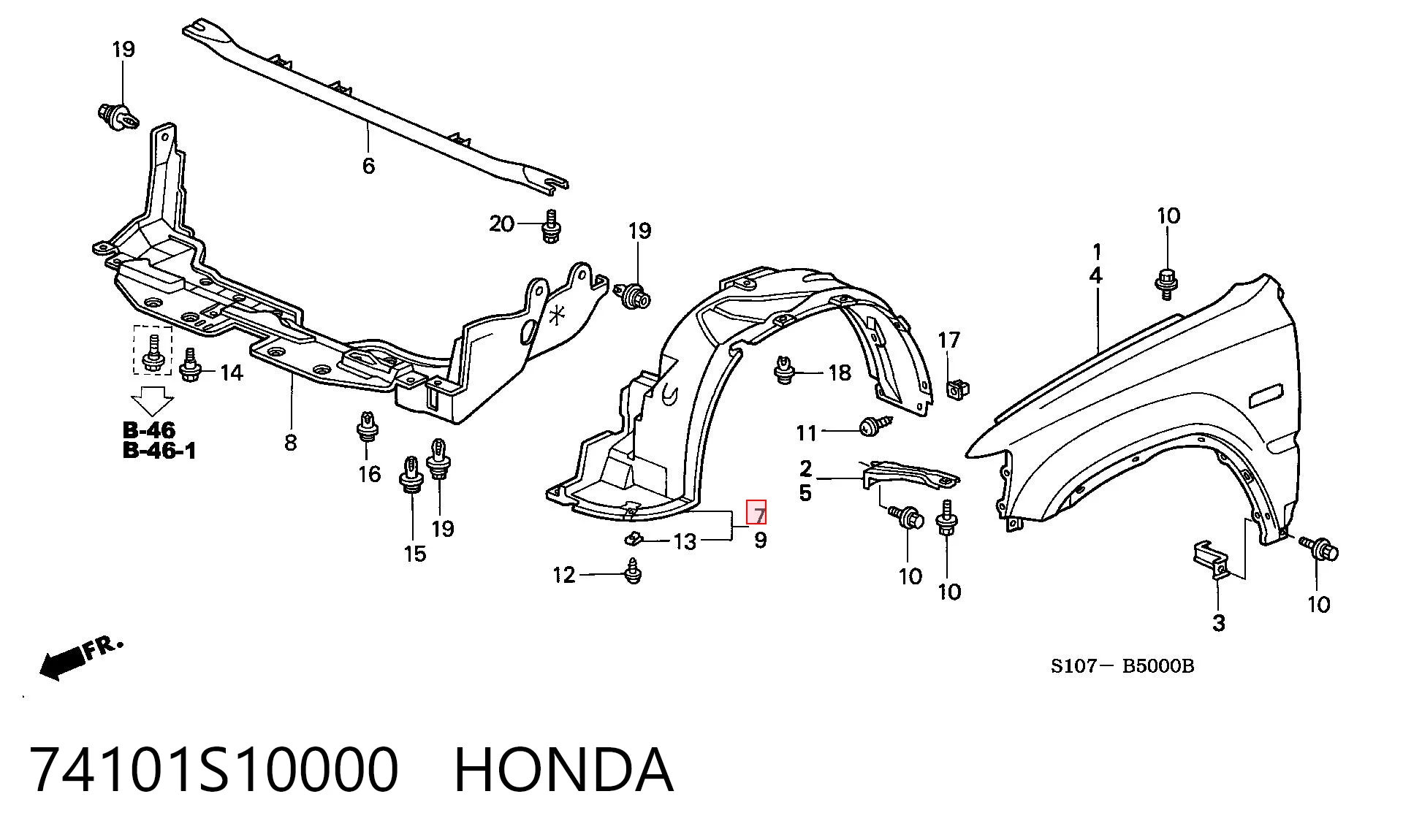 74101S10000 Honda Подкрыльник переднего крыла, правый