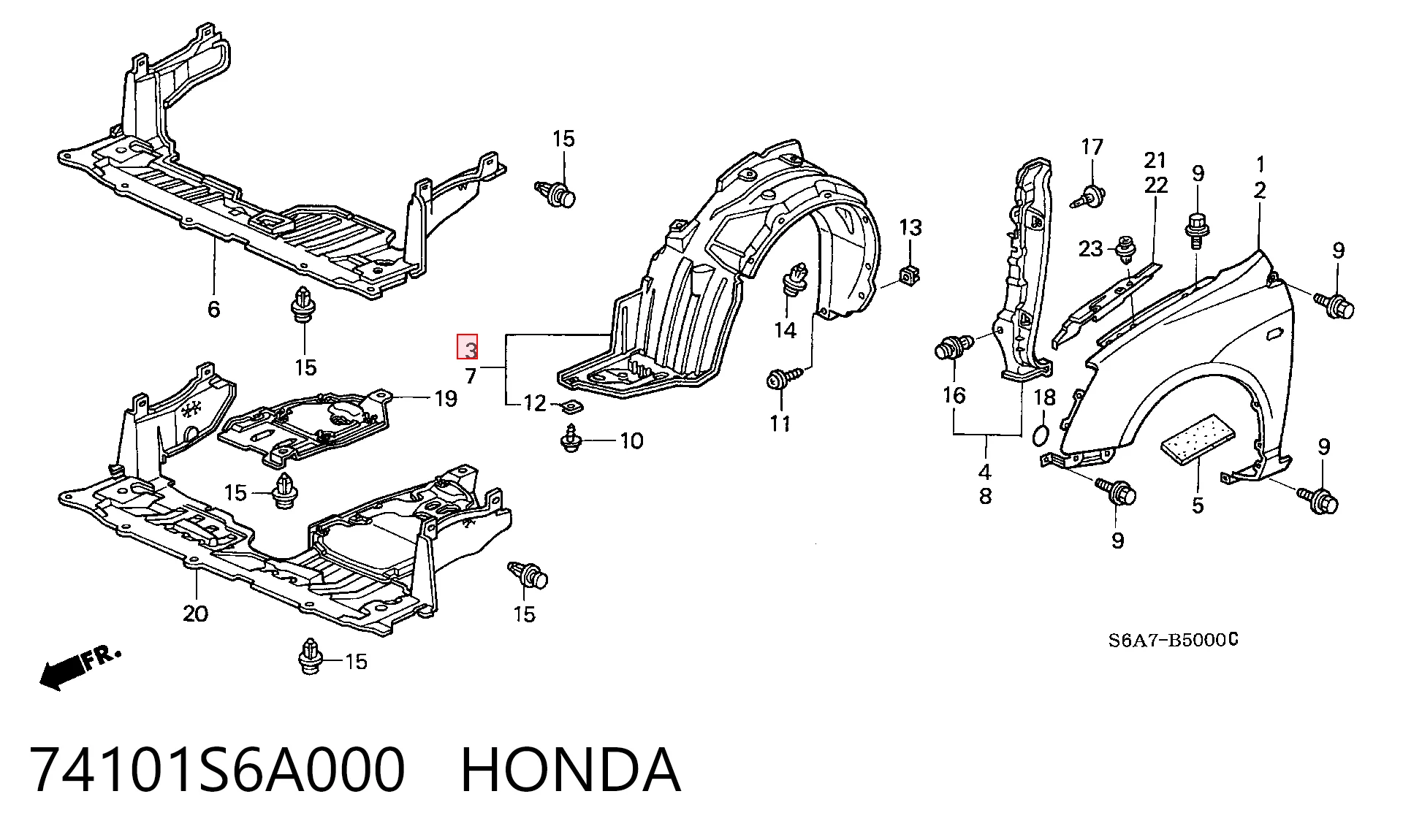 Подкрыльник переднего крыла, правый на Honda Civic VII EU, EP, EV