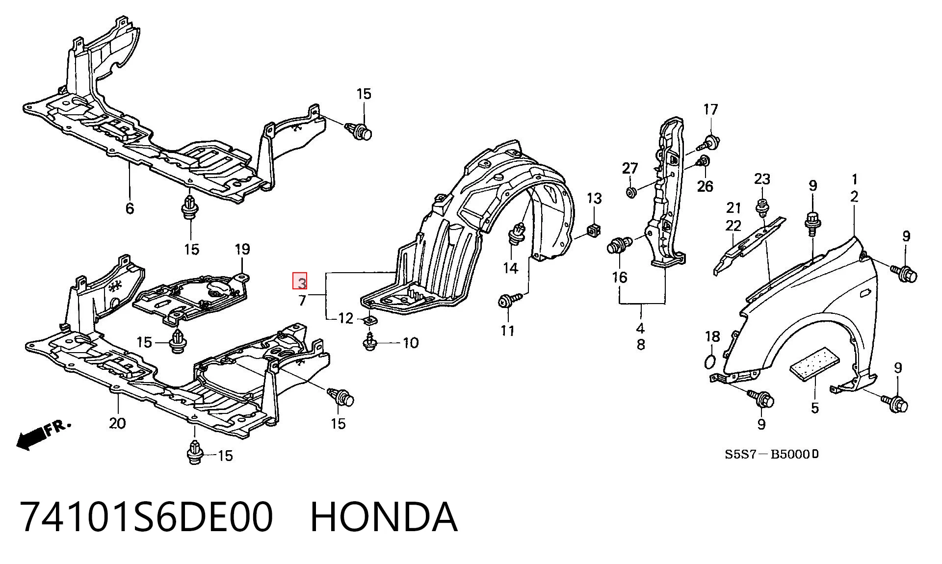 Правый подкрылок переднего крыла Honda Civic VII хэтчбек (EU, EP, EV) (2000 - 2006) цена, от 18.81 USD