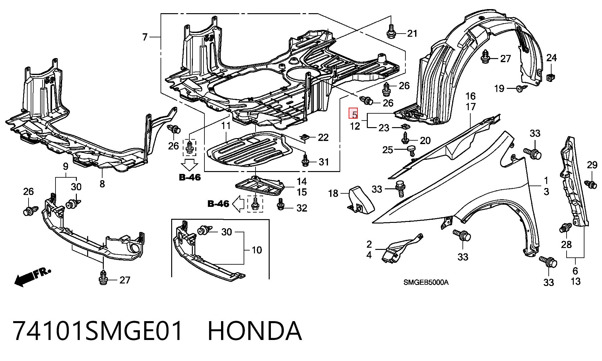 Подкрыльник переднего крыла, правый на Honda Civic VIII FK, FN
