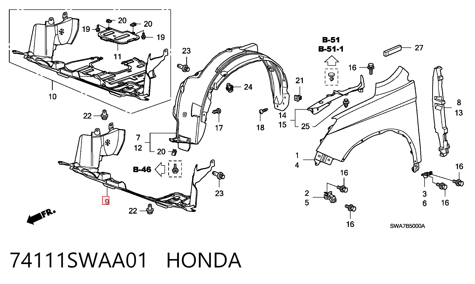 74111SWAA01 Honda Защита двигателя передняя