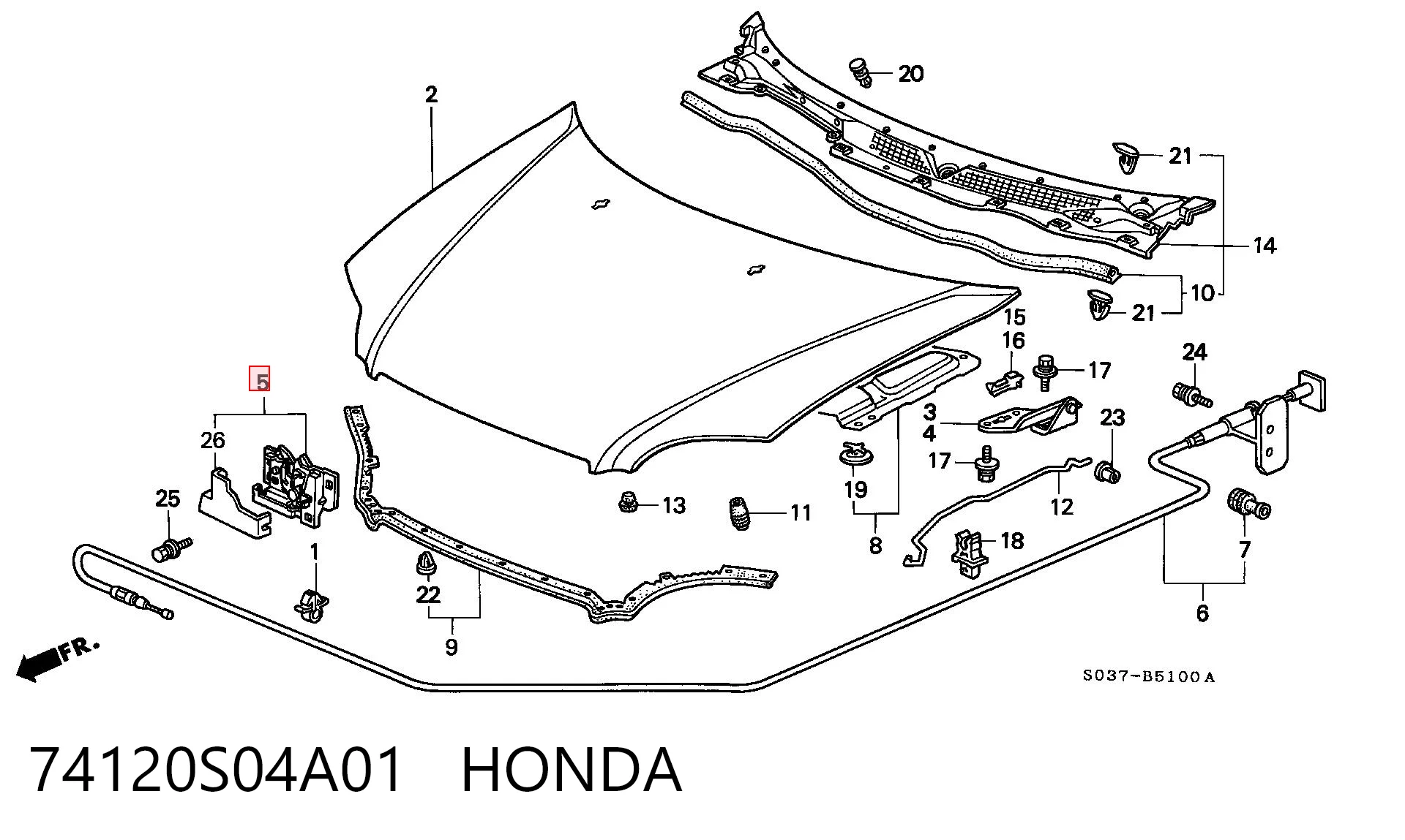  Замок капота Honda Civic 6
