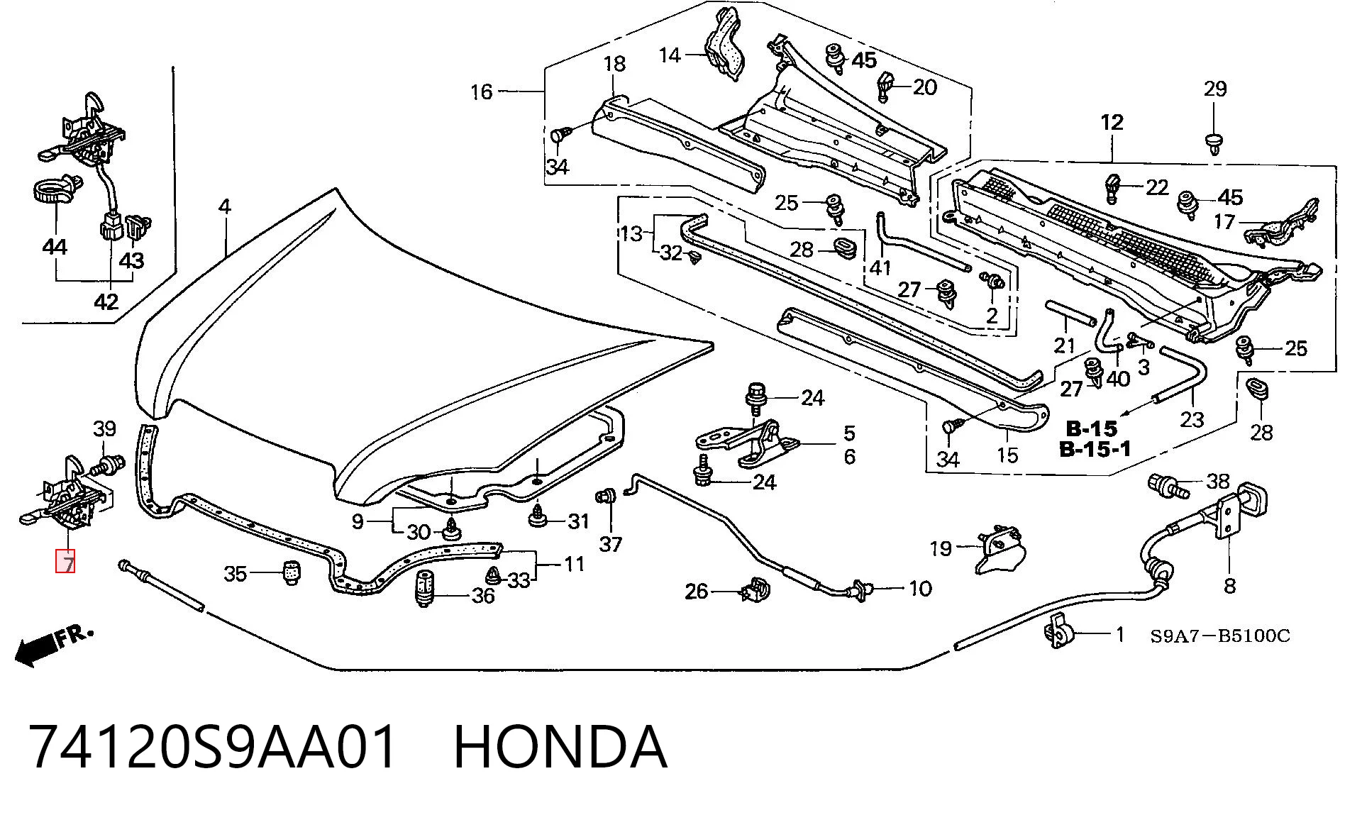 74120S9AA01 Honda Запор капота (замок и привод замка капота)