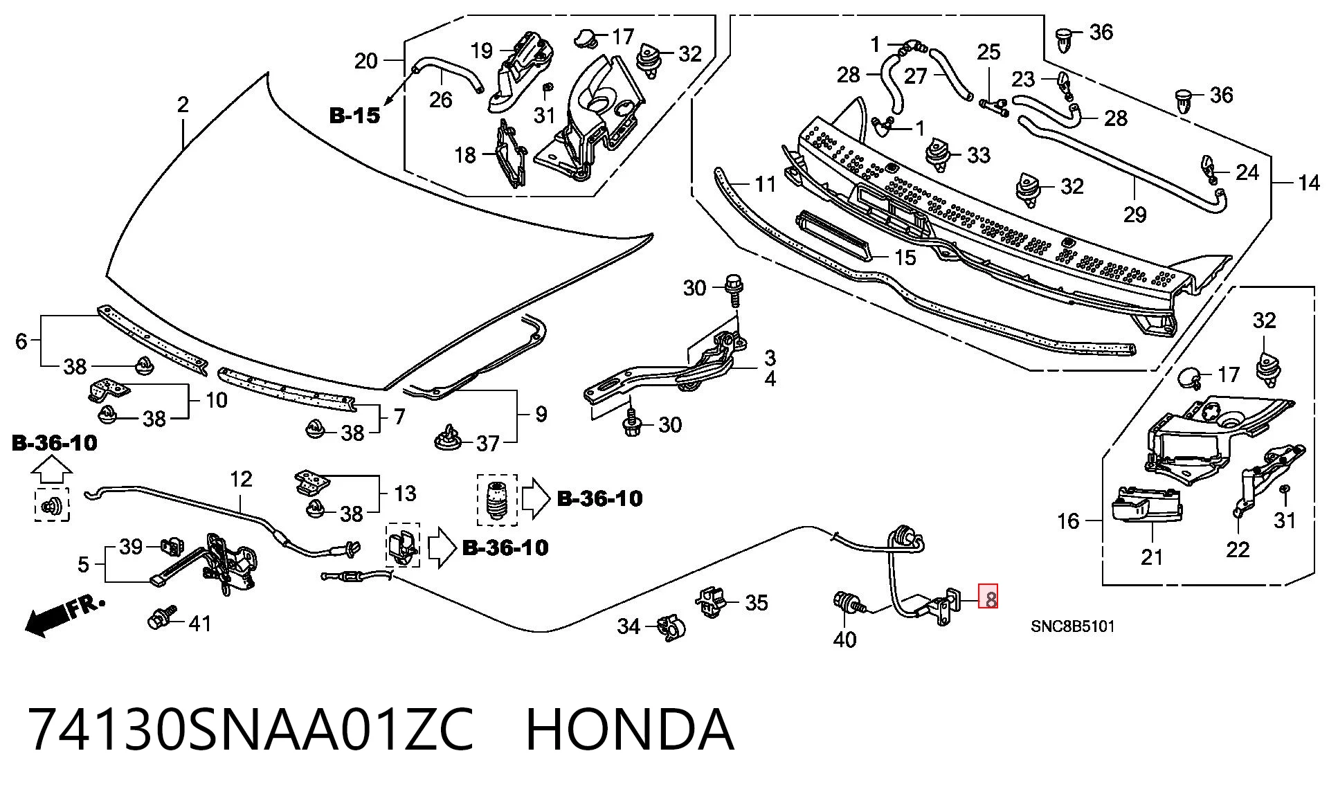 74130SNAA01ZC Honda Трос открытия капота