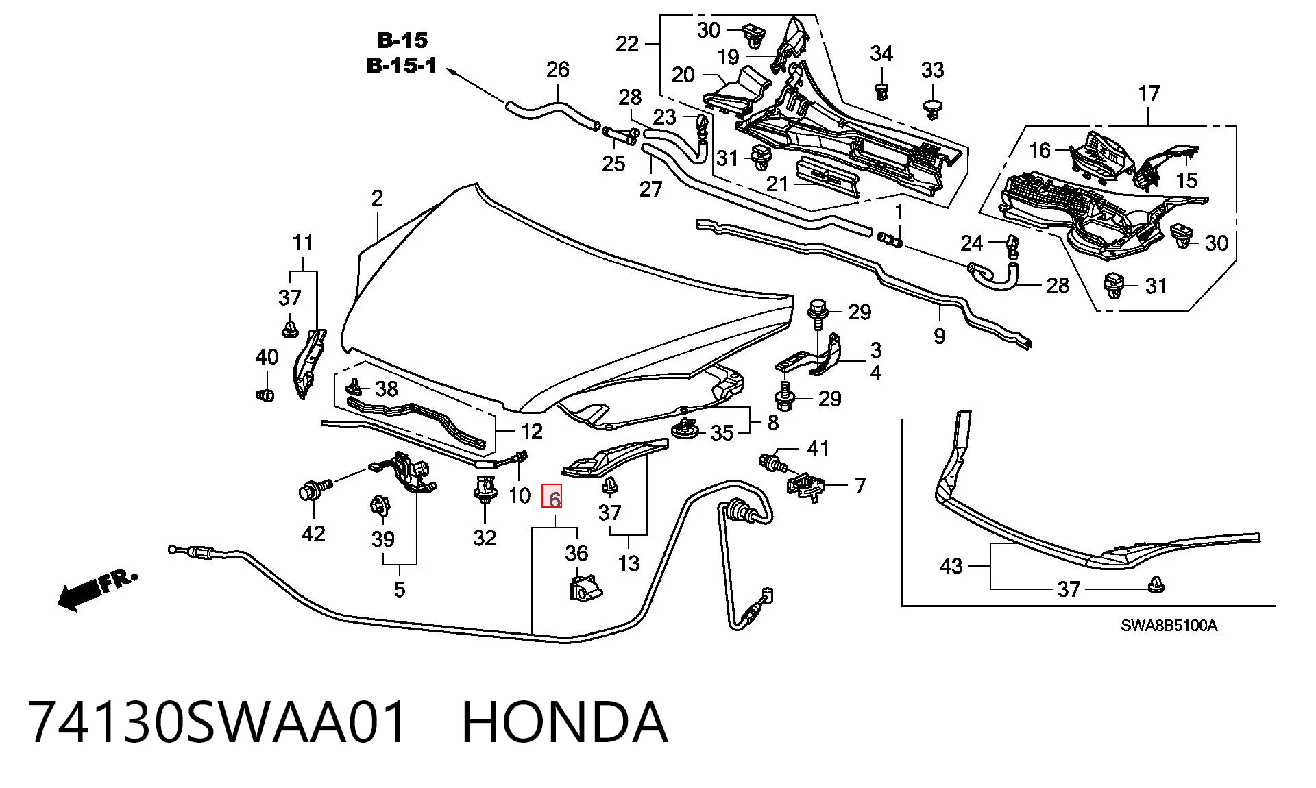 74130SWAA01 Honda Трос открытия капота