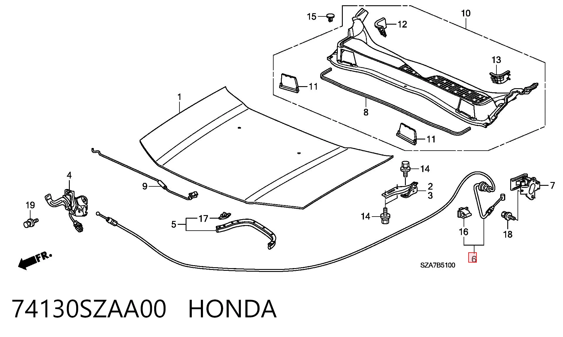 Трос открытия капота на Honda Pilot II 