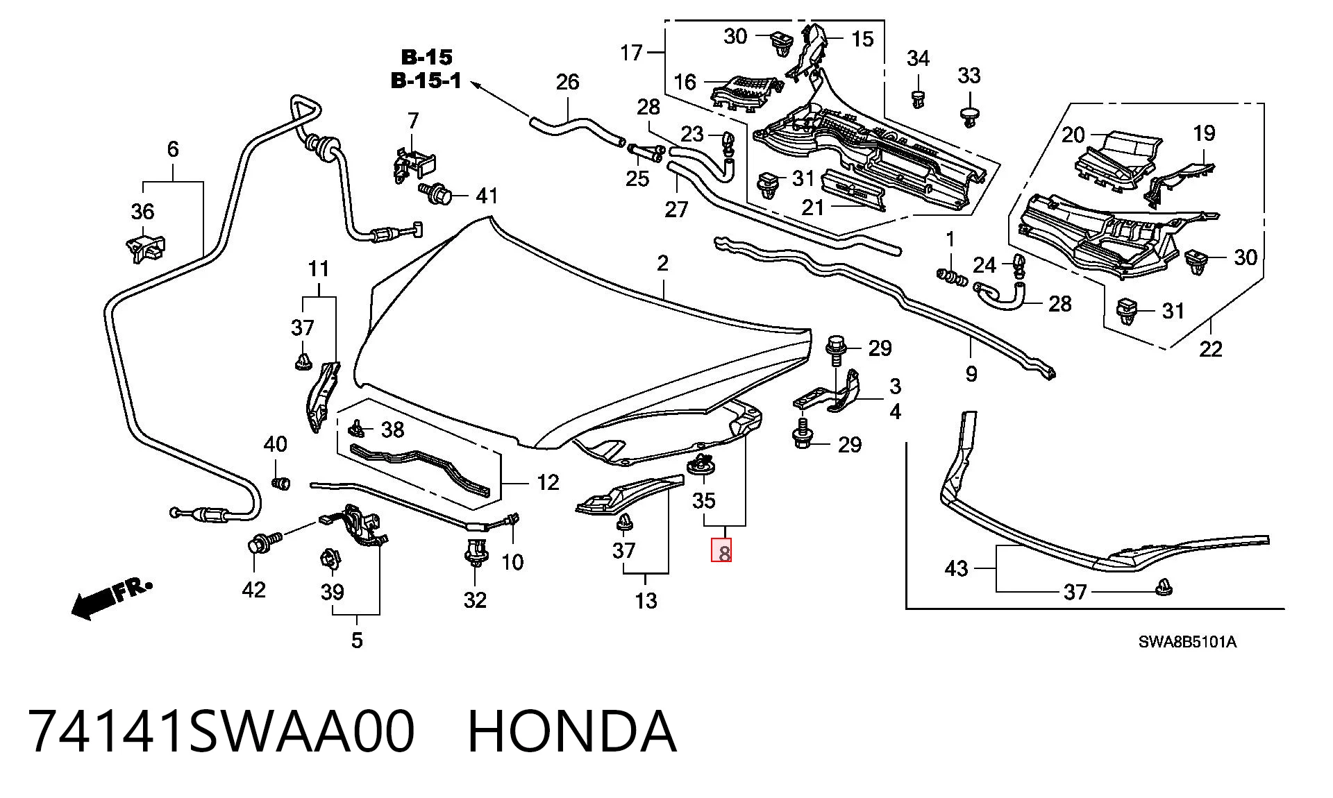 74141SWAA00 Honda Шумка капота
