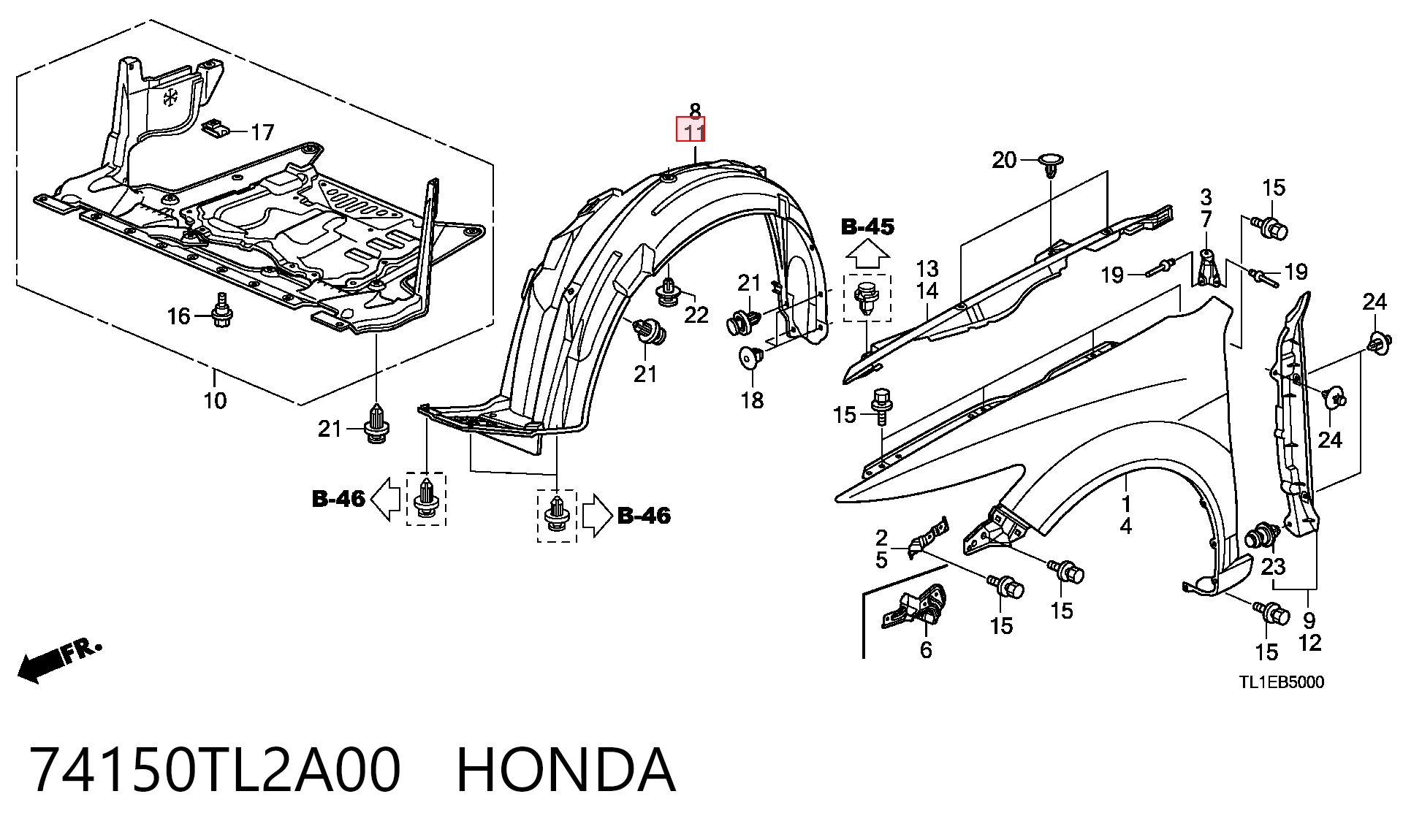 Подкрылок крыла переднего левый Honda Accord VIII седан (CU) (2008 - 2015) цена, от 16.62 USD