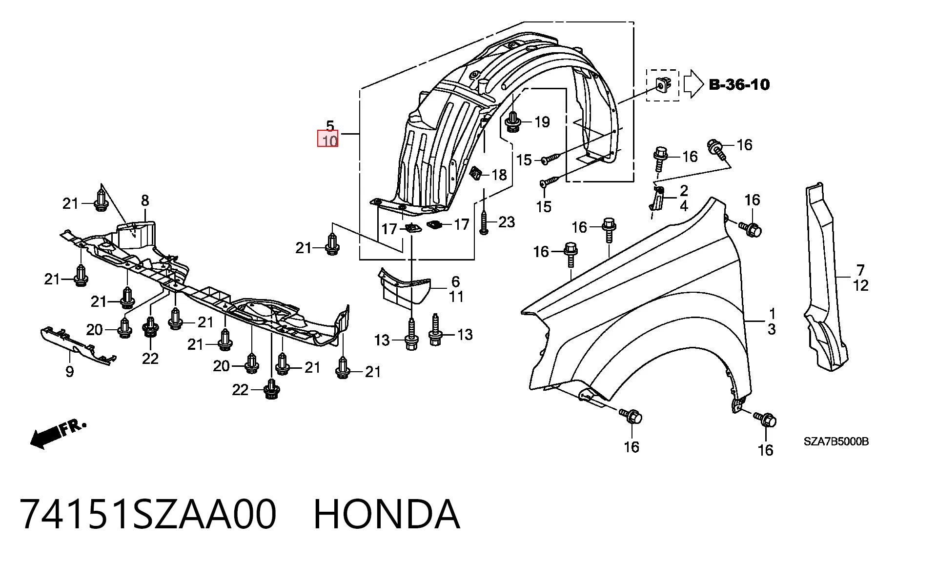 74151SZAA00 Honda Подкрылок крыла переднего левый