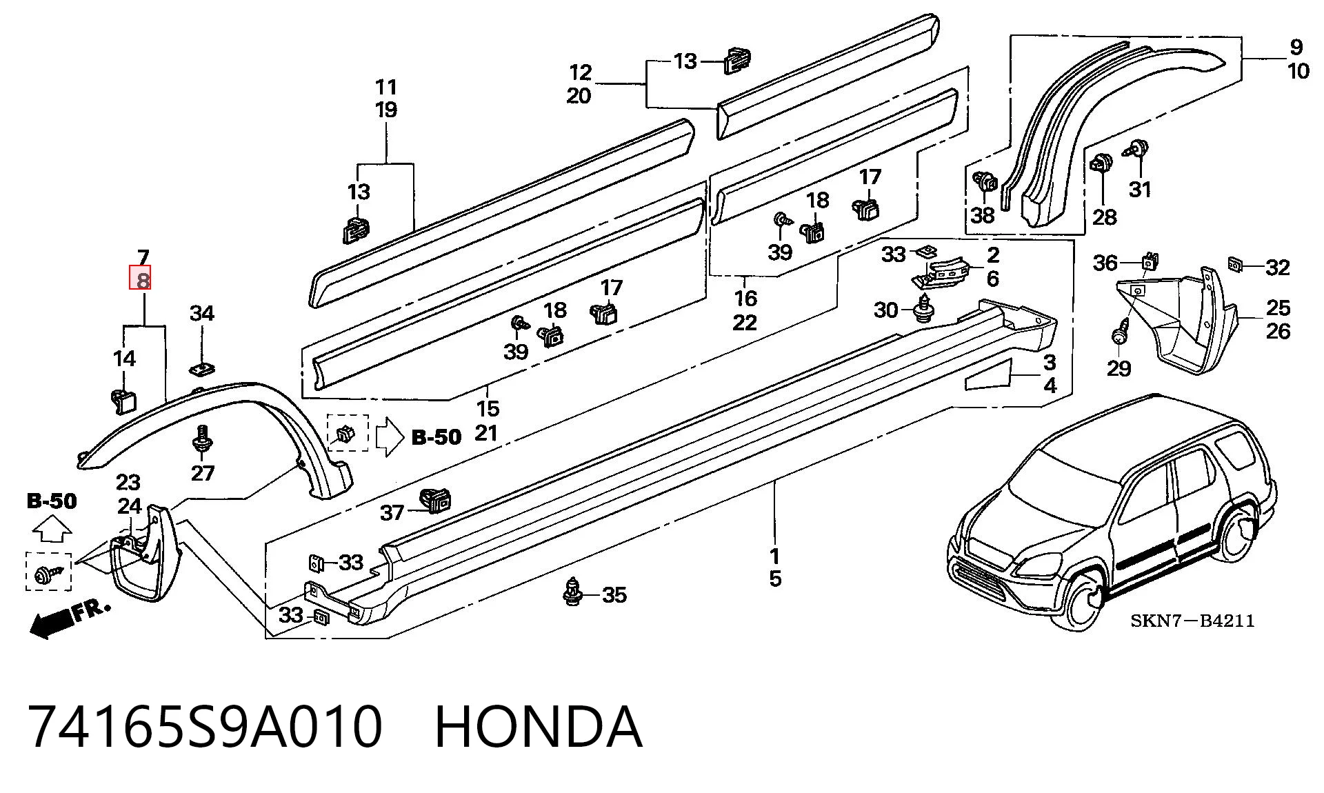 74165S9A010 Honda Молдинг арки крыла переднего, левый