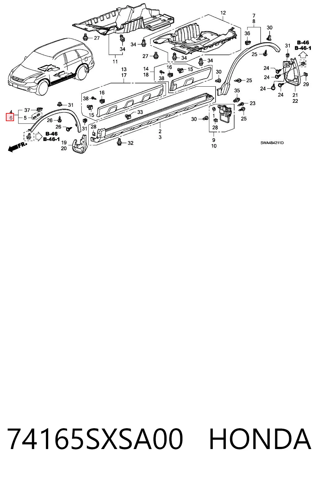74165SXSA00 Honda Накладка передней левой арки колеса