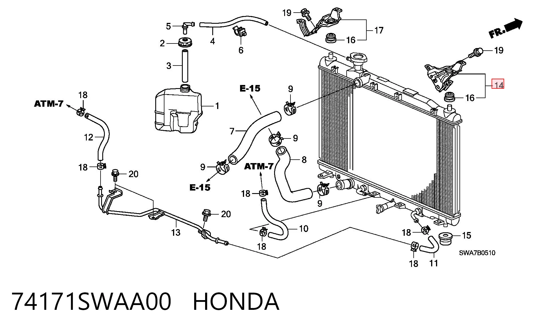 74171SWAA00 Honda Кронштейн радиатора верхний левый