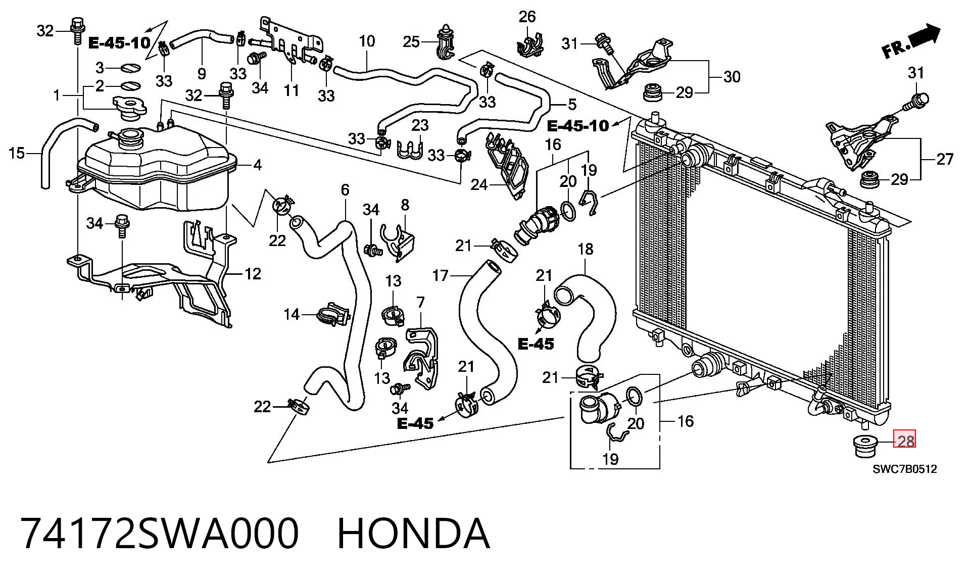 74172SWA000 Honda Подушка радиатора кондиционера нижняя