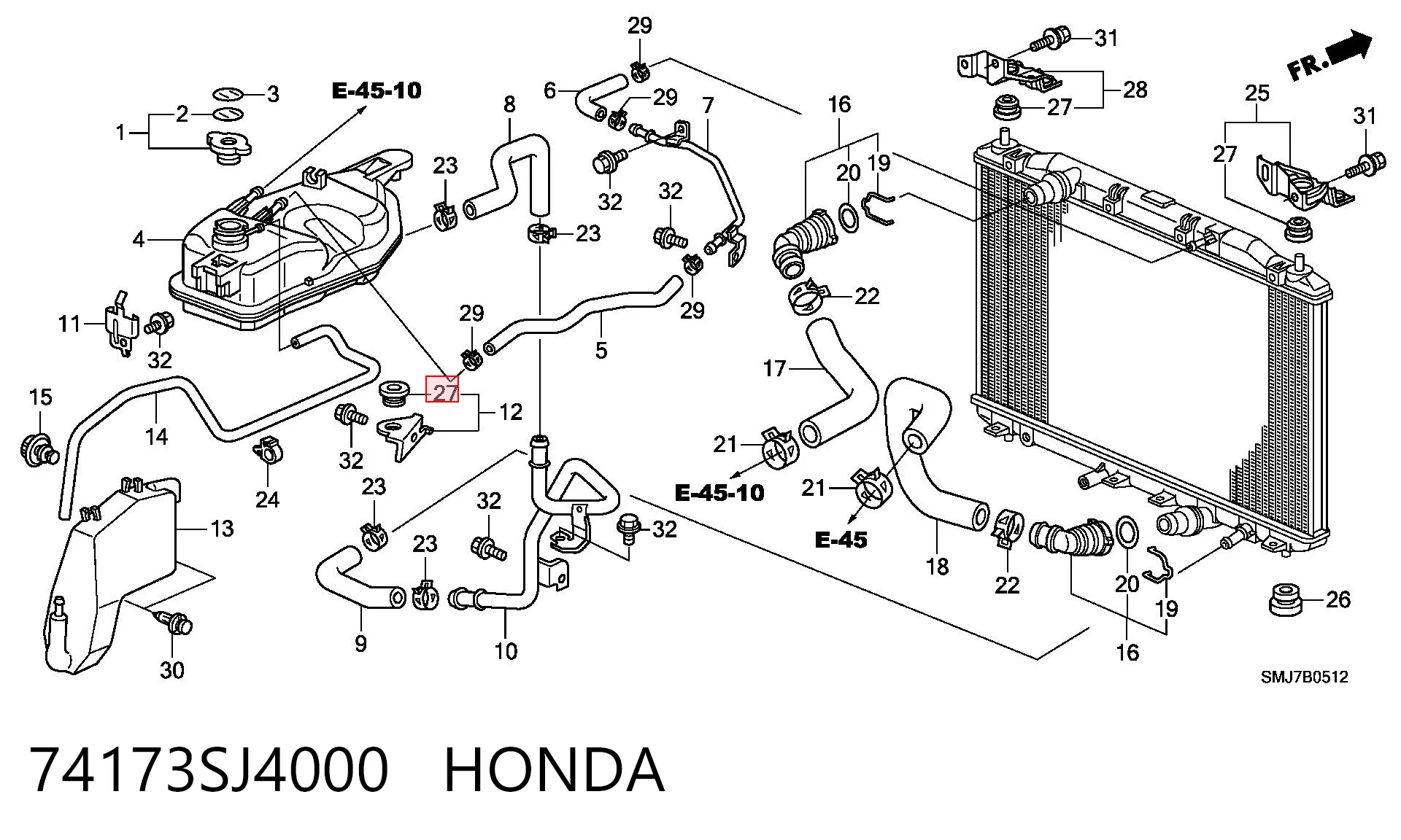 74173SJ4000 Honda Подушка крепления радиатора верхняя
