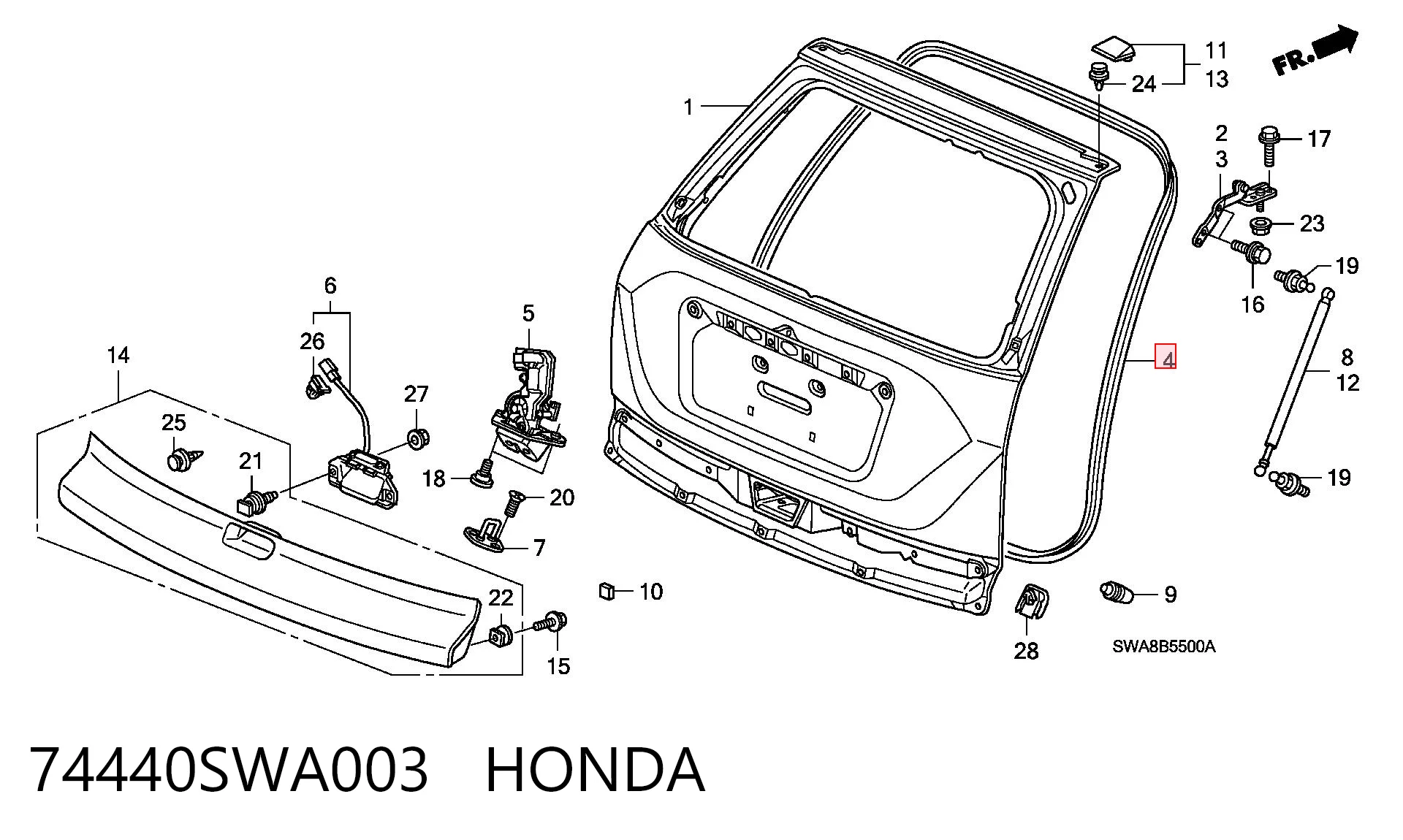 74440SWA003 Honda Уплотнитель задней 3/5-й двери