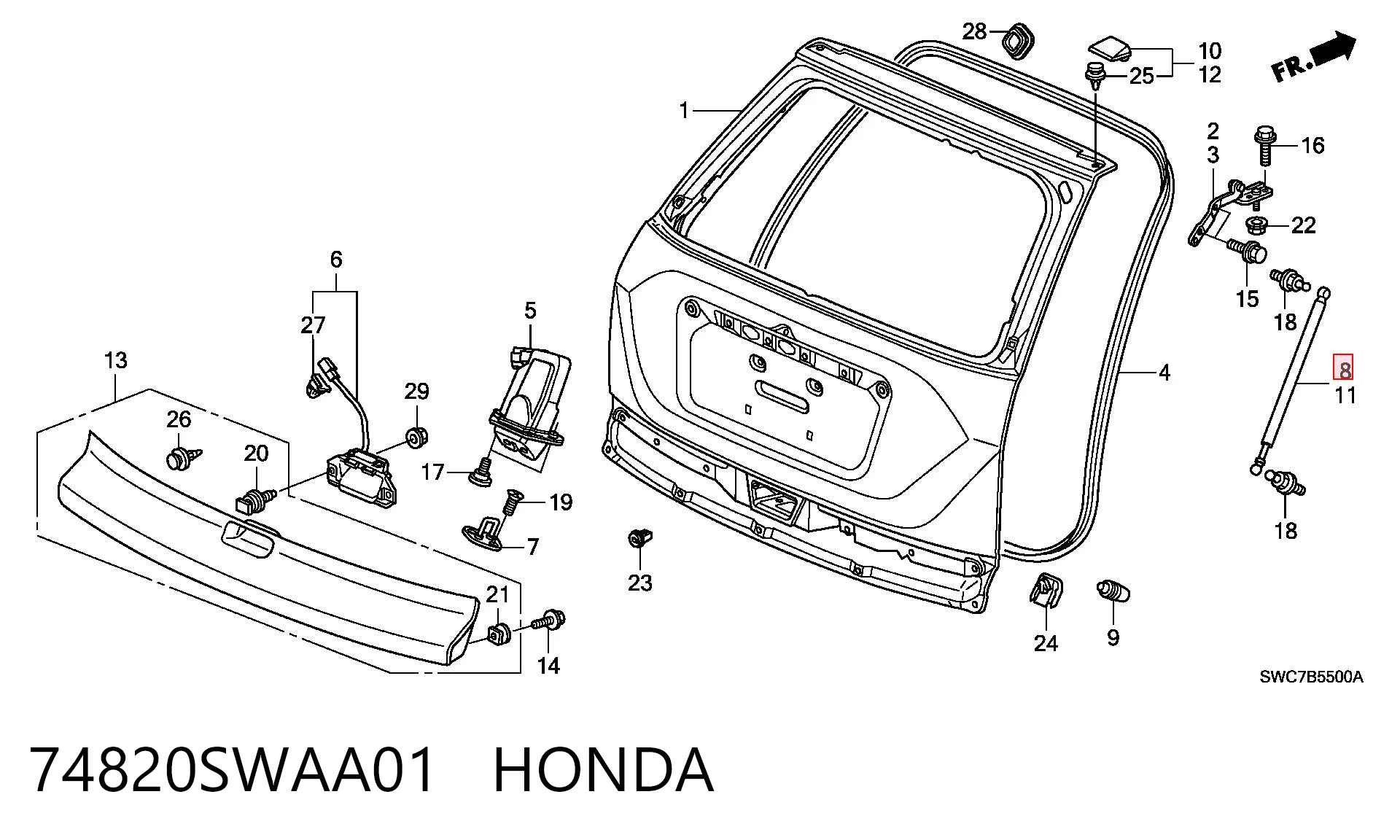 74820SWAA01 Honda Амортизатор крышки багажника