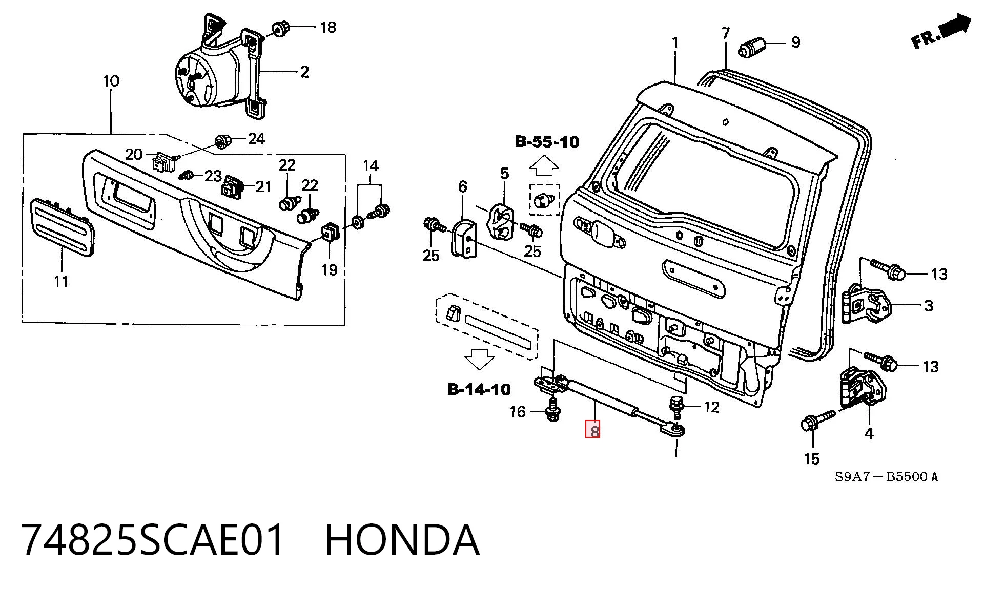 74825SCAE01 Honda Амортизатор крышки багажника