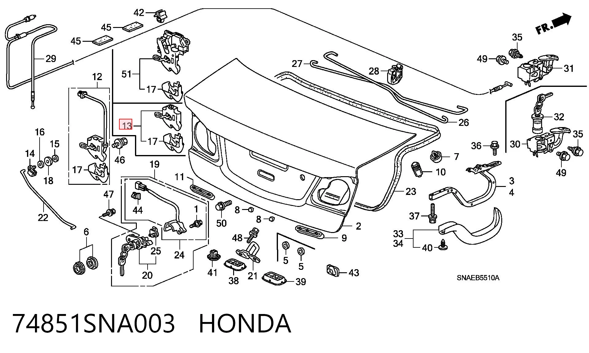 74851SNA003 Honda Замок пятой двери