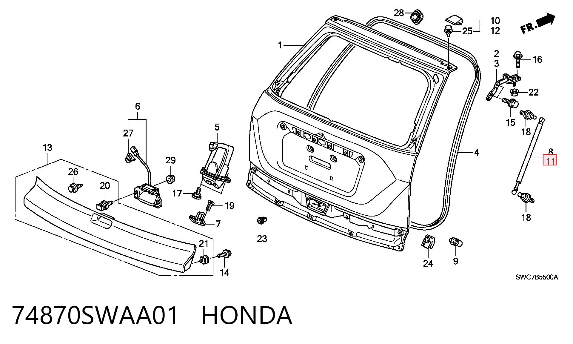 74870SWAA01 Honda Амортизатор крышки багажника
