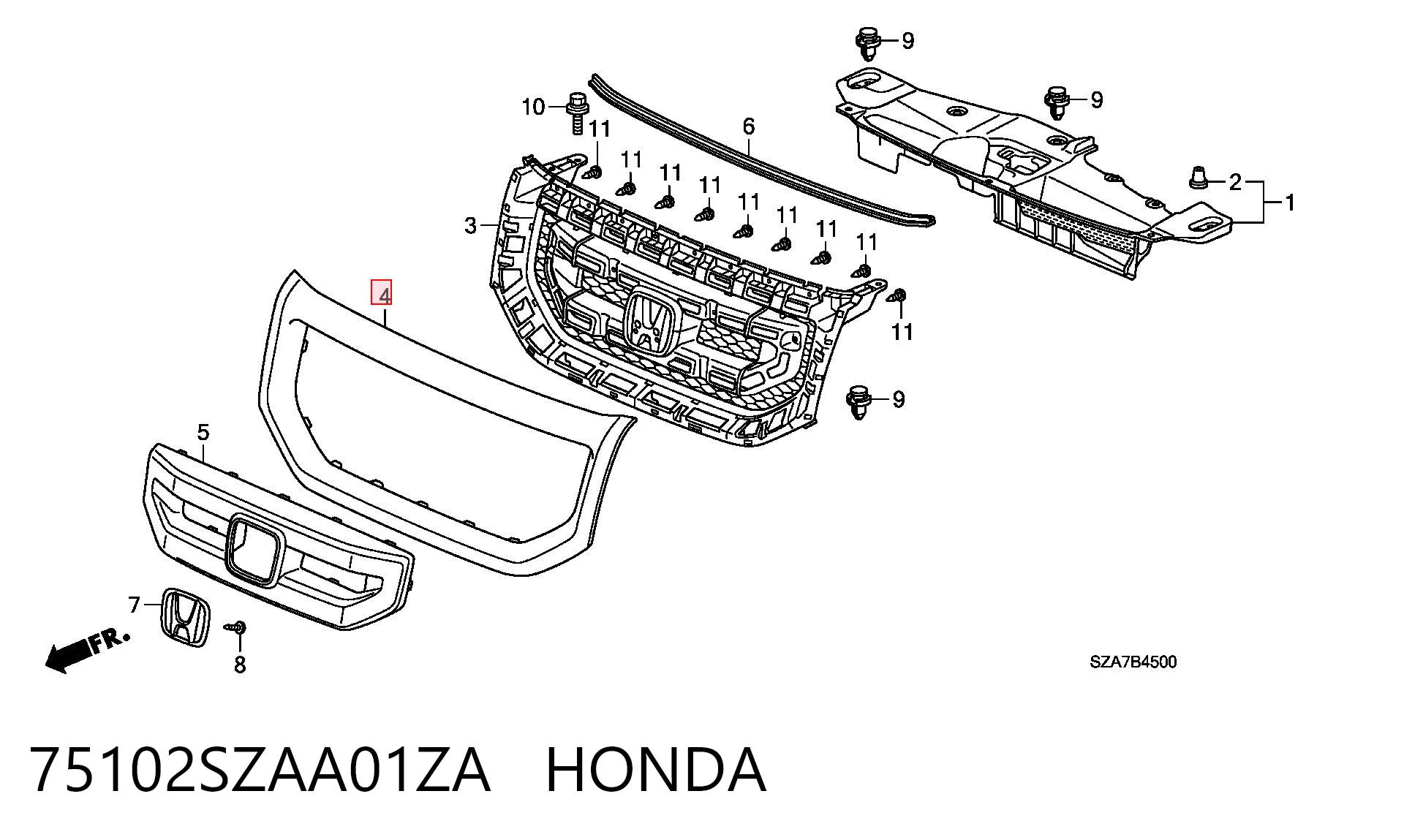 75102SZAA01ZA Honda Ободок решетки радиатора