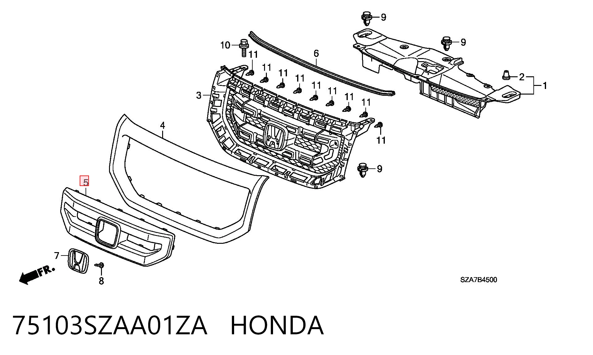 75103SZAA01ZA Honda Накладка решетки радиатора