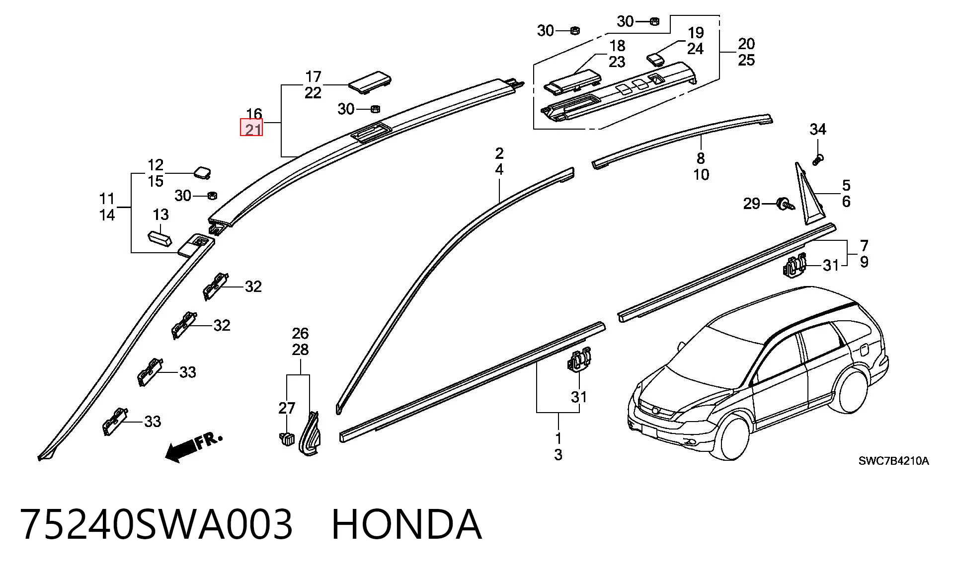 75240SWA003 Honda Молдинг крыши передний левый