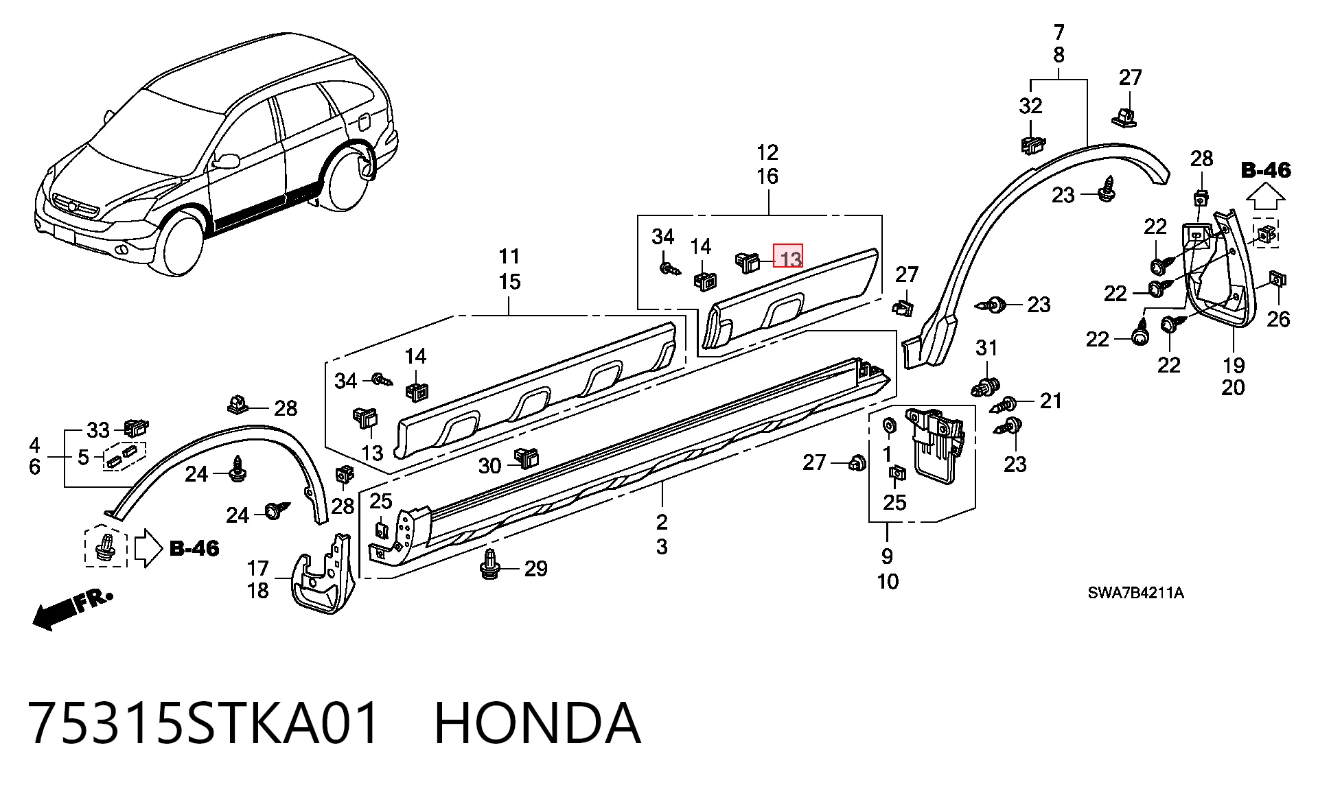 75315STKA01 Honda Пистон (клип) крепления молдинга двери