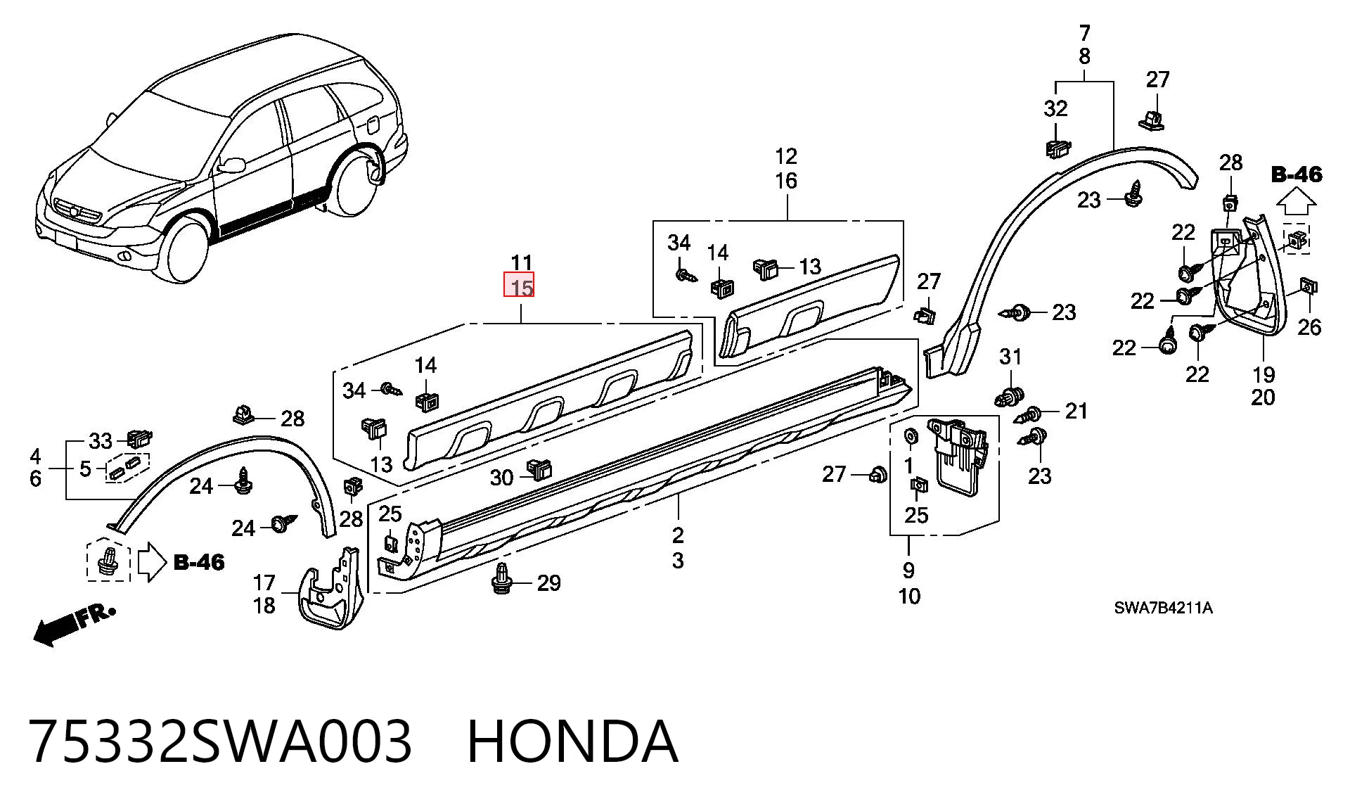 75332SWA003 Honda Накладка передней левой двери