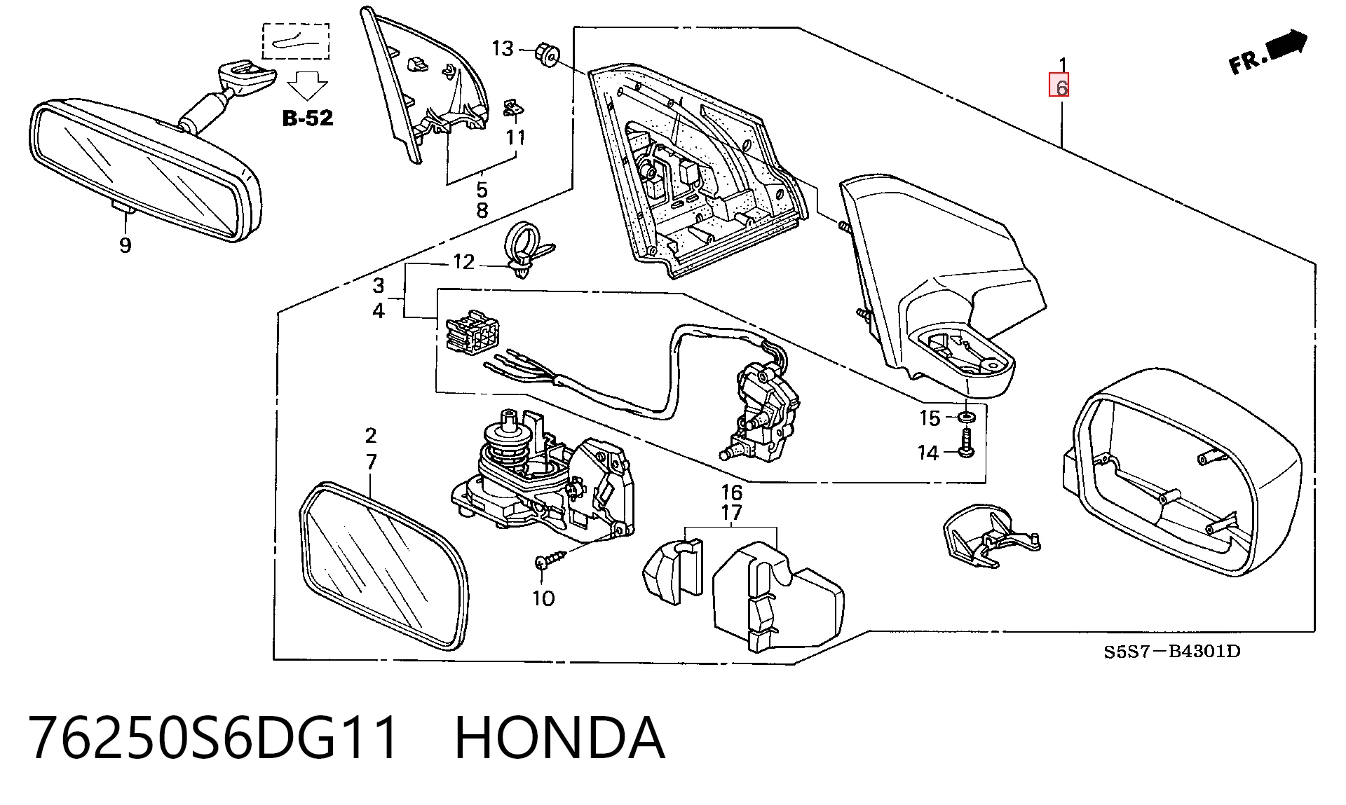 Левое боковое зеркало на Honda Civic VII EU, EP, EV