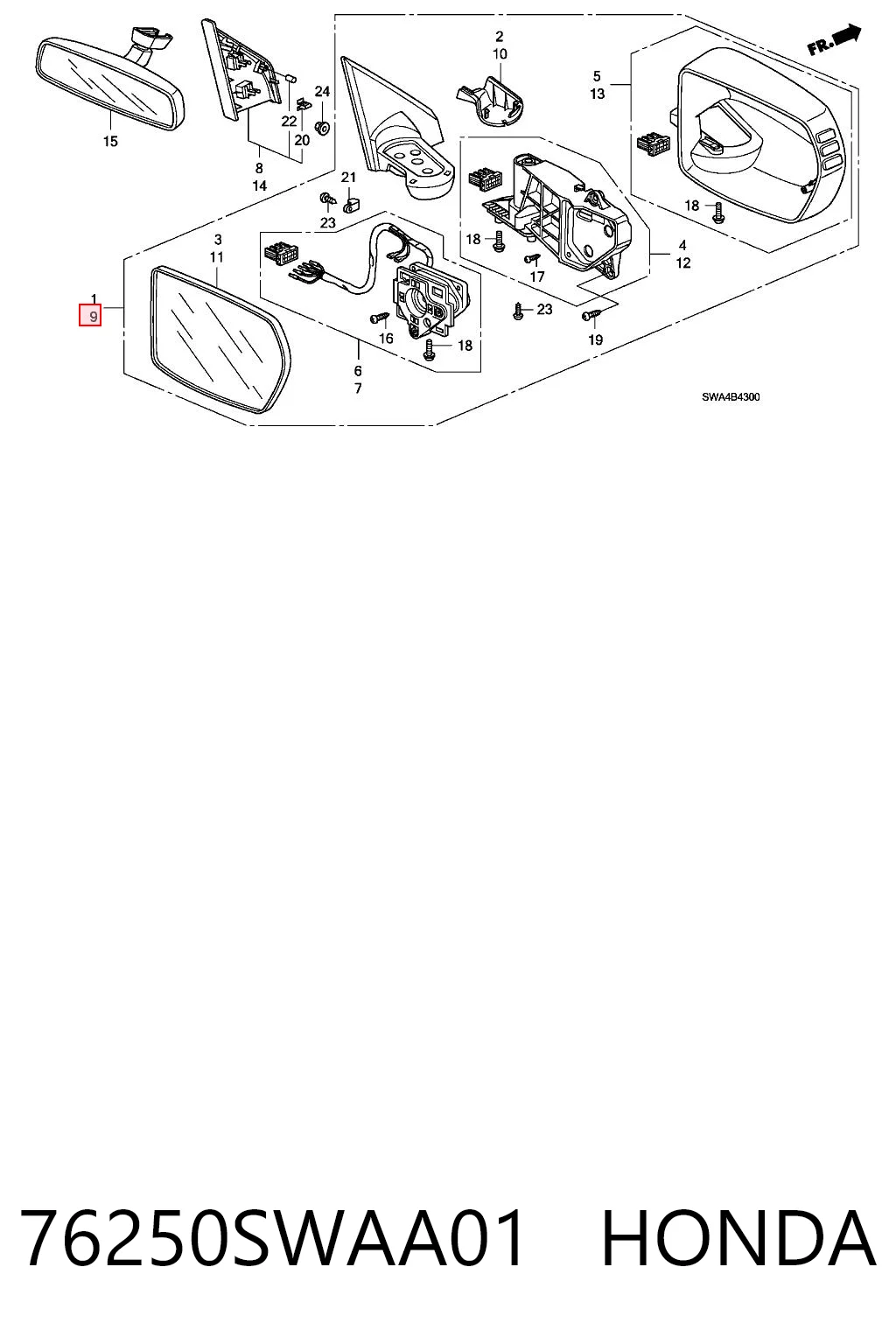 76250SWAA01 Honda Левое боковое зеркало