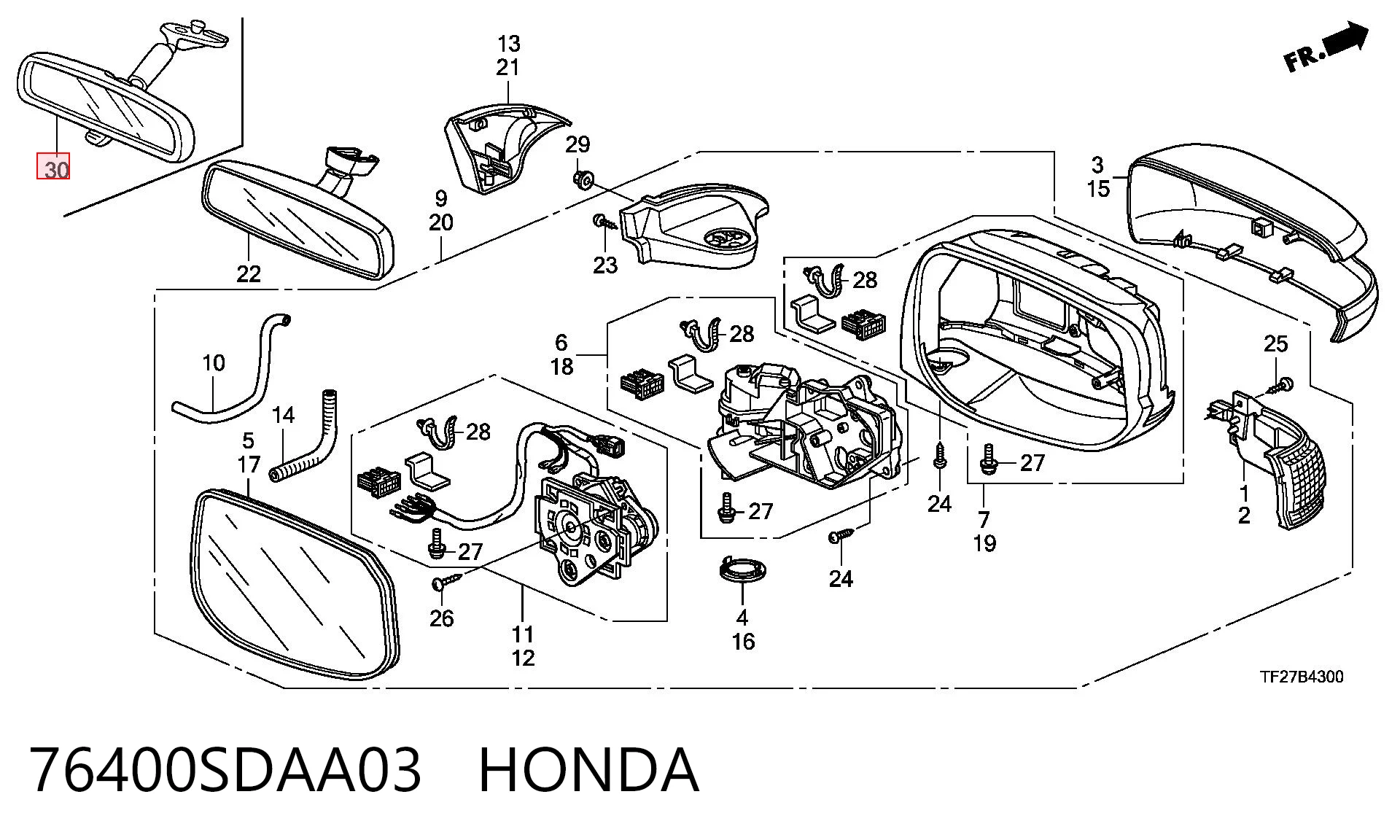 76400SDAA03 Honda Зеркало заднего вида в салоне