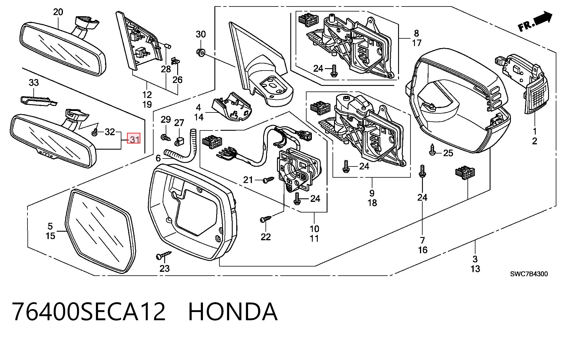 Зеркало заднего вида в салоне на Honda CR-V III RE