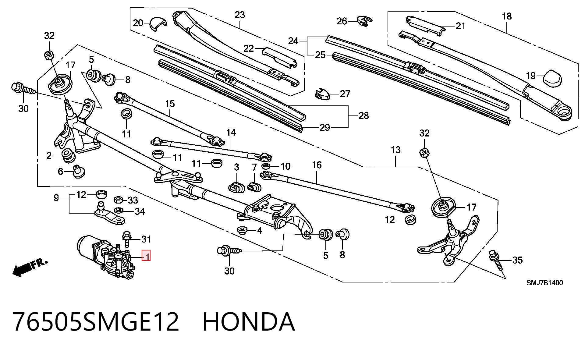 Мотор стеклоочистителя передний на Honda Civic VIII FK, FN