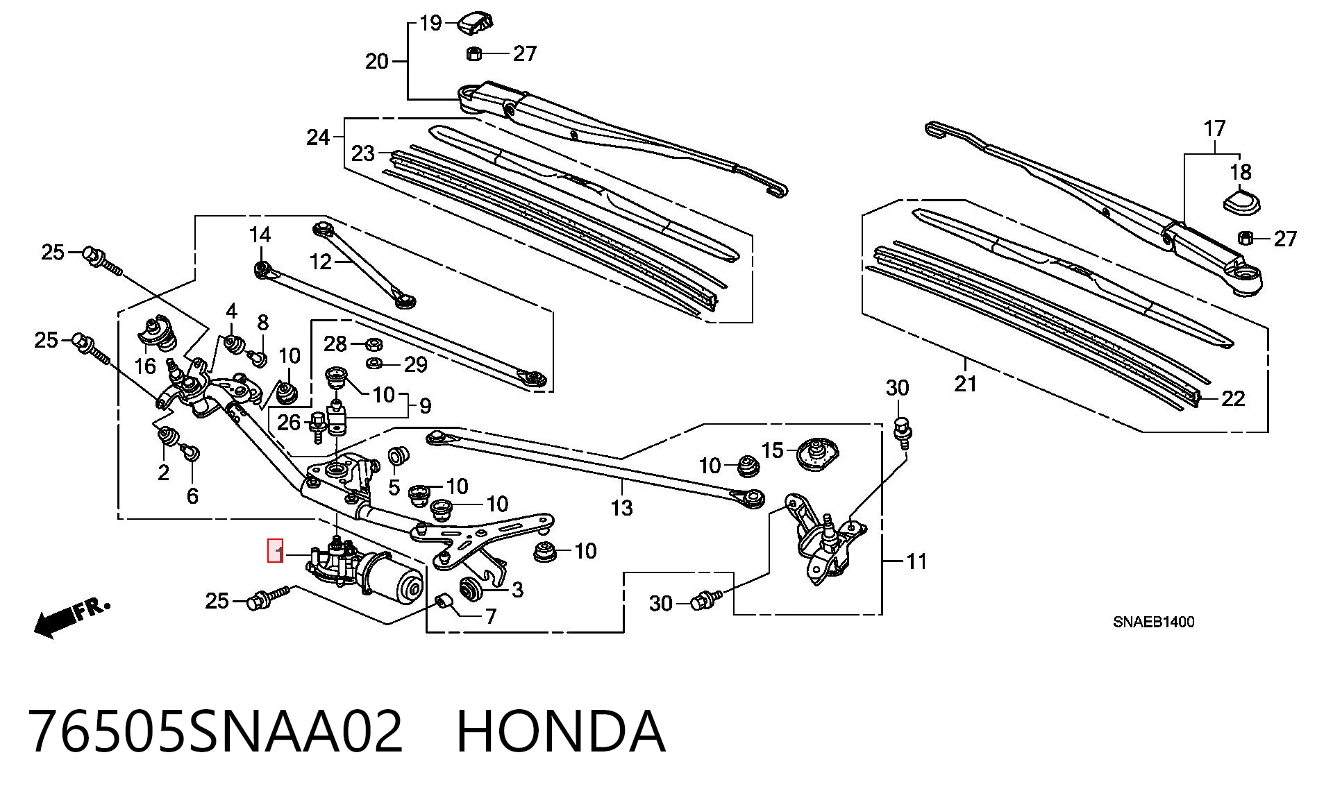 76505SNAA02 Honda Мотор стеклоочистителя передний