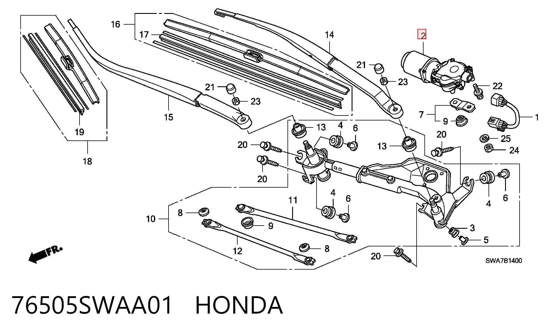 76505SWAA01 Honda Мотор стеклоочистителя передний