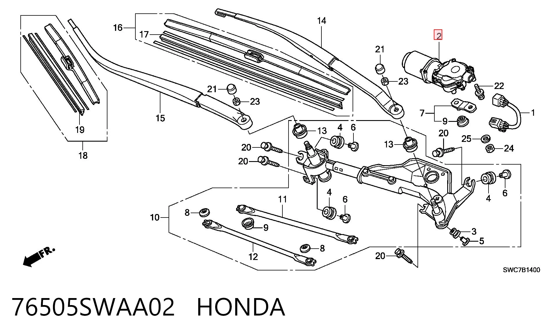 76505SWAA02 Honda Мотор стеклоочистителя передний