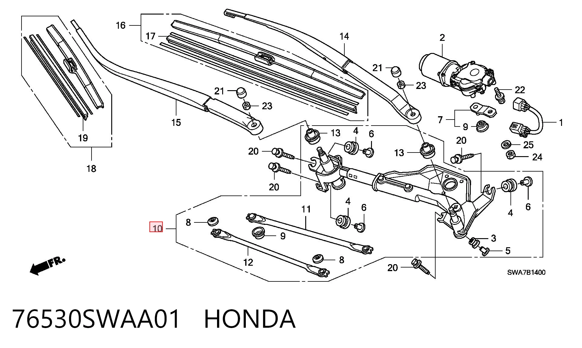 76530SWAA01 Honda Трапеция стеклоочистителя