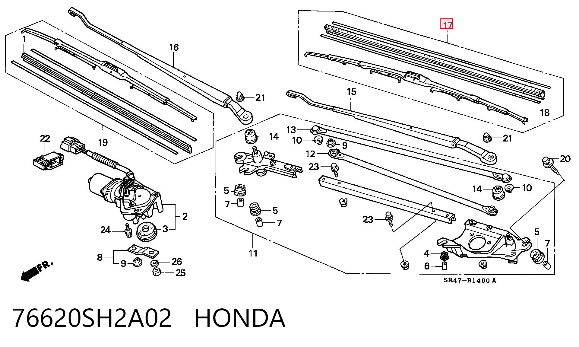 76620SH2A02 Honda Щетка-дворник лобового стекла, водительская