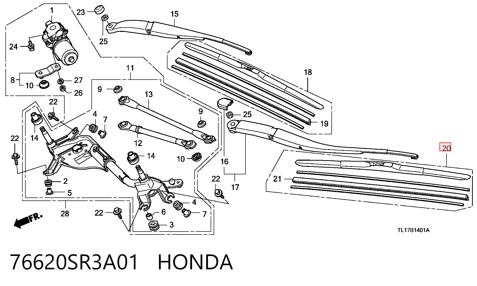 76620SR3A01 Honda Щетка стеклоочистителя лобового стекла, пассажирская
