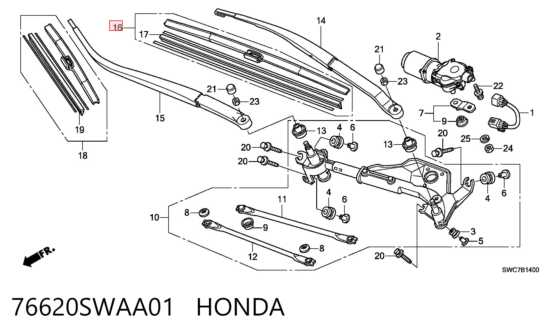 76620SWAA01 Honda Щетка-дворник лобового стекла, водительская