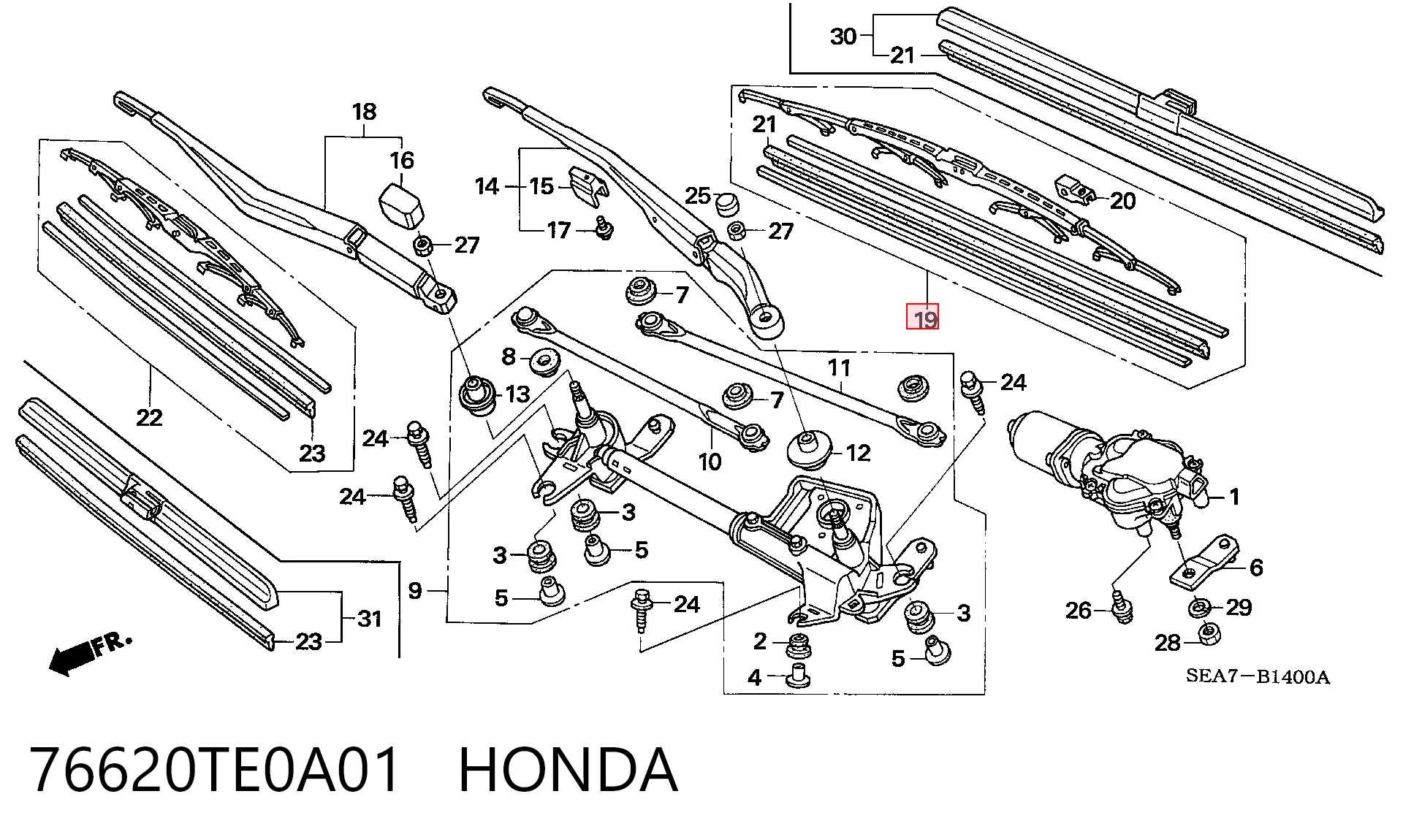 76620TE0A01 Honda Щетка стеклоочистителя лобового стекла, пассажирская