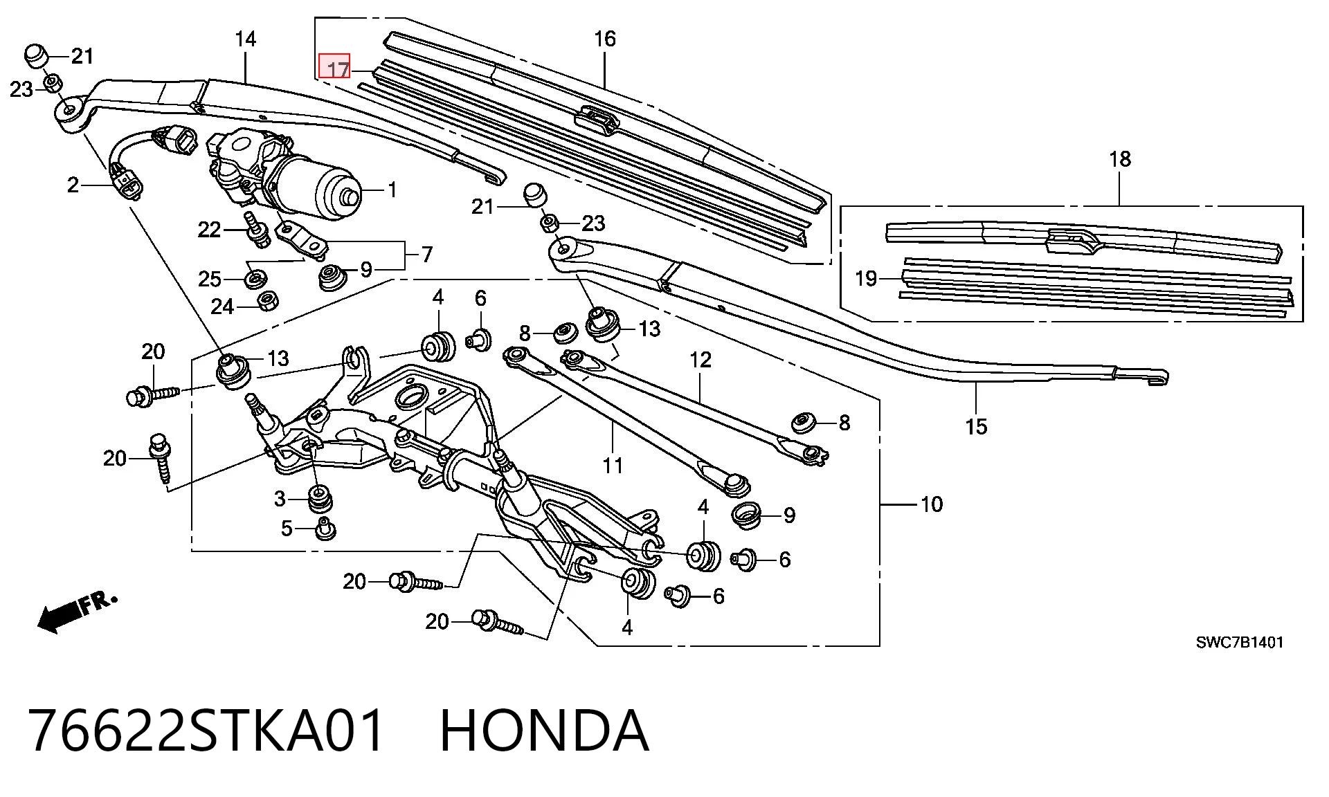 76622STKA01 Honda Резинка щетки стеклоочистителя водительская