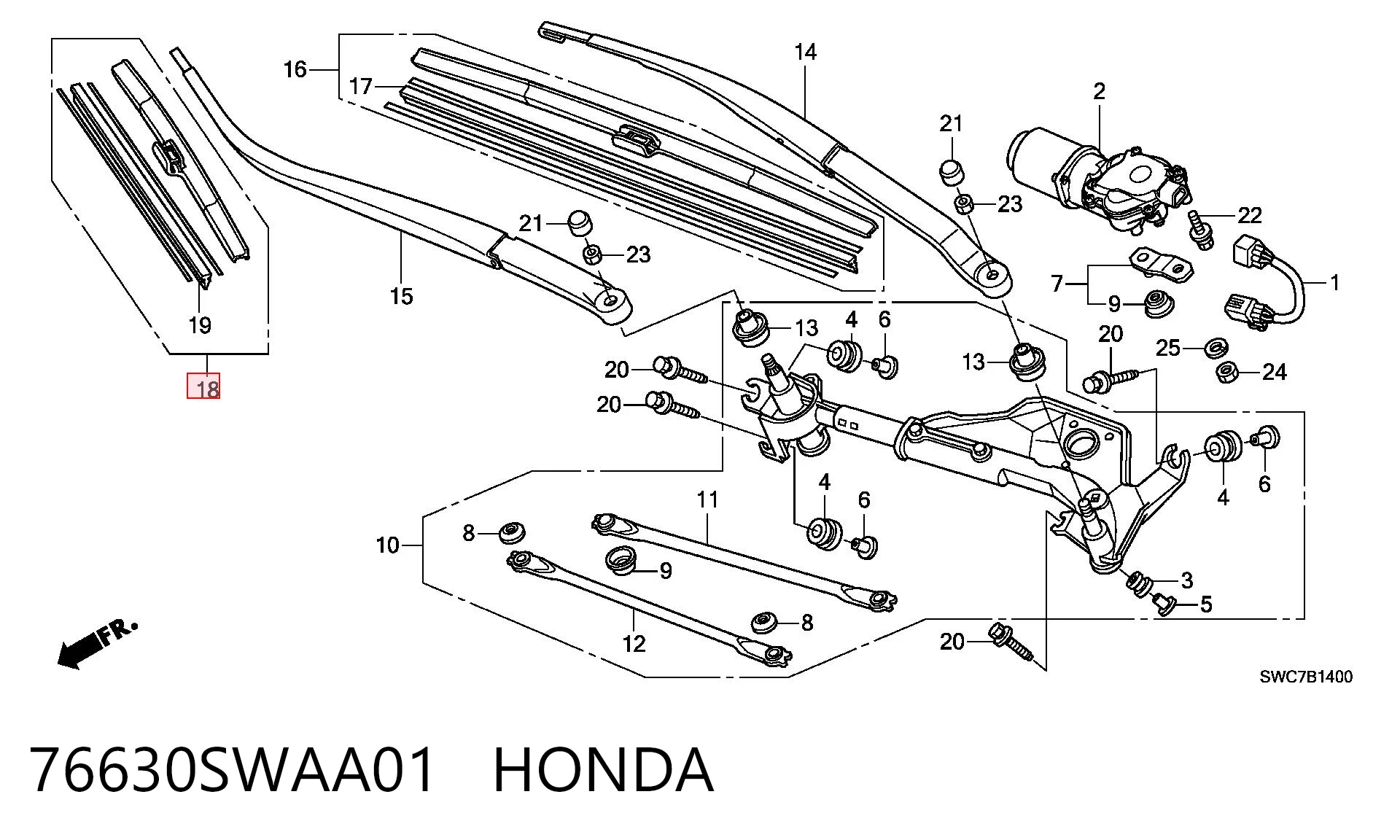 76630SWAA01 Honda Щетка стеклоочистителя лобового стекла, пассажирская
