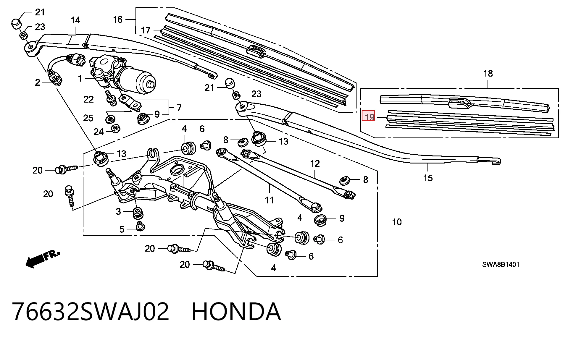 76632SWAJ02 Honda Резинка стеклоочистителя пассажирская