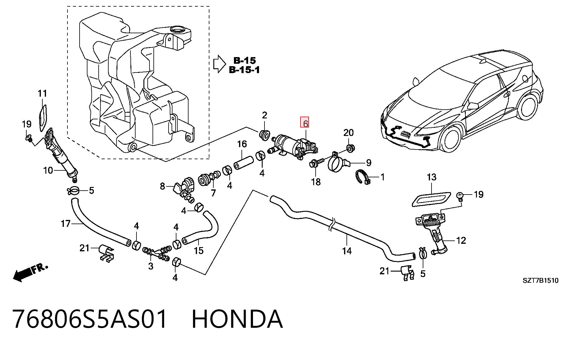 76806S5AS01 Honda Мотор омывателя лобового стекла