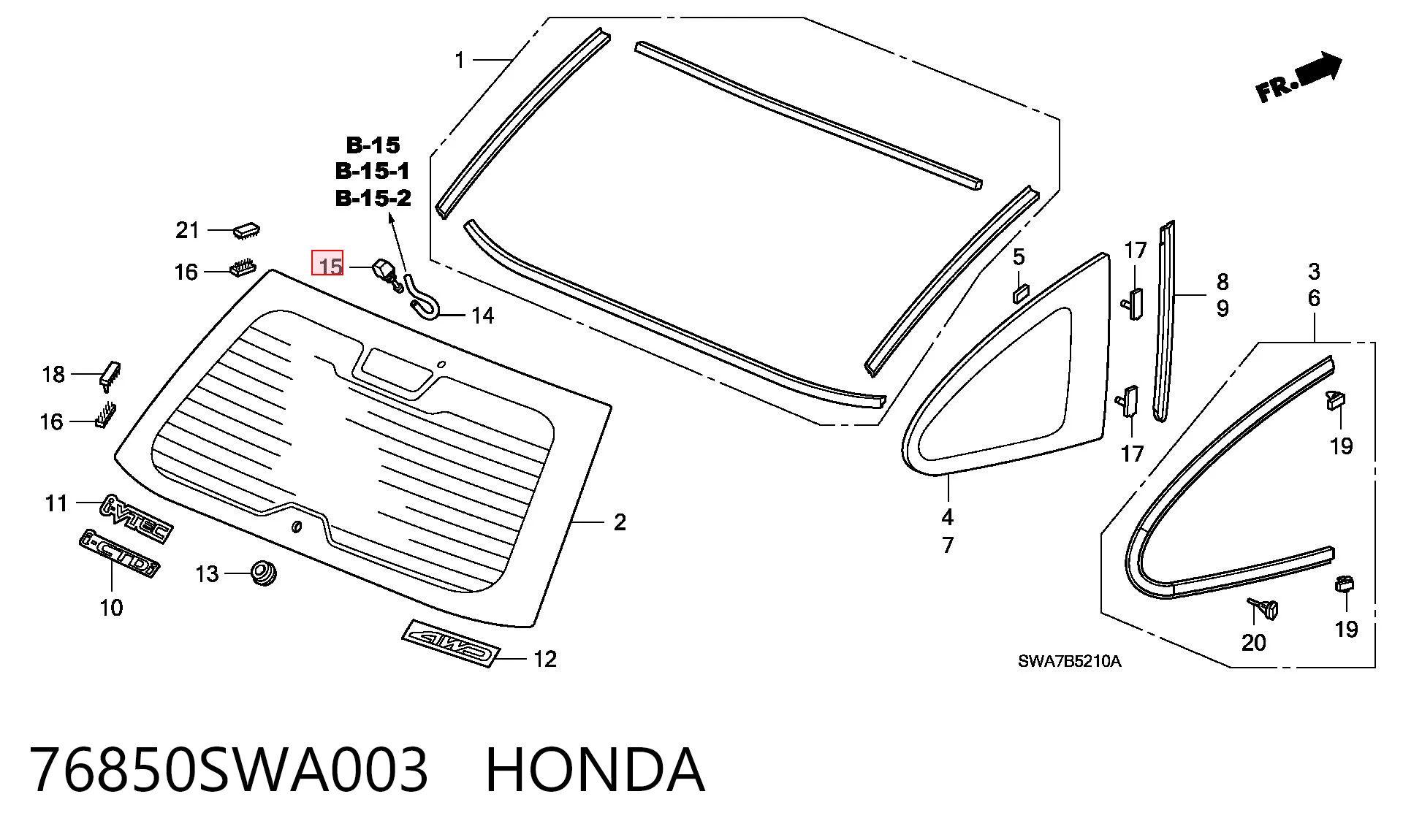 76850SWA003 Honda Форсунка омывателя заднего стекла