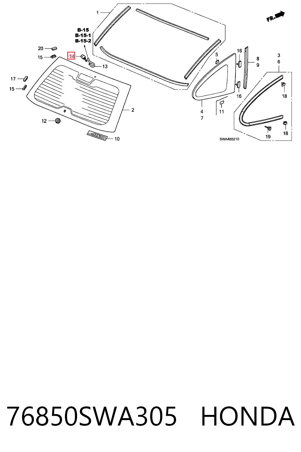 76850SWA305 Honda Форсунка омывателя заднего стекла