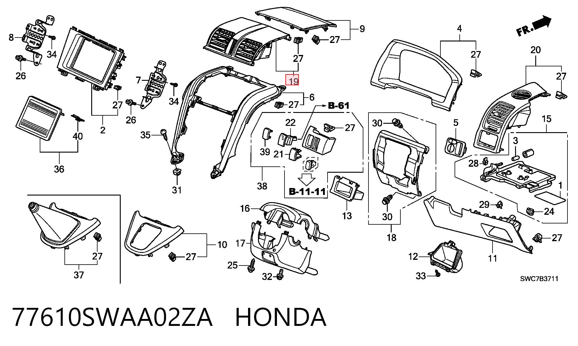 77610SWAA02ZA Honda Решетка воздуховода