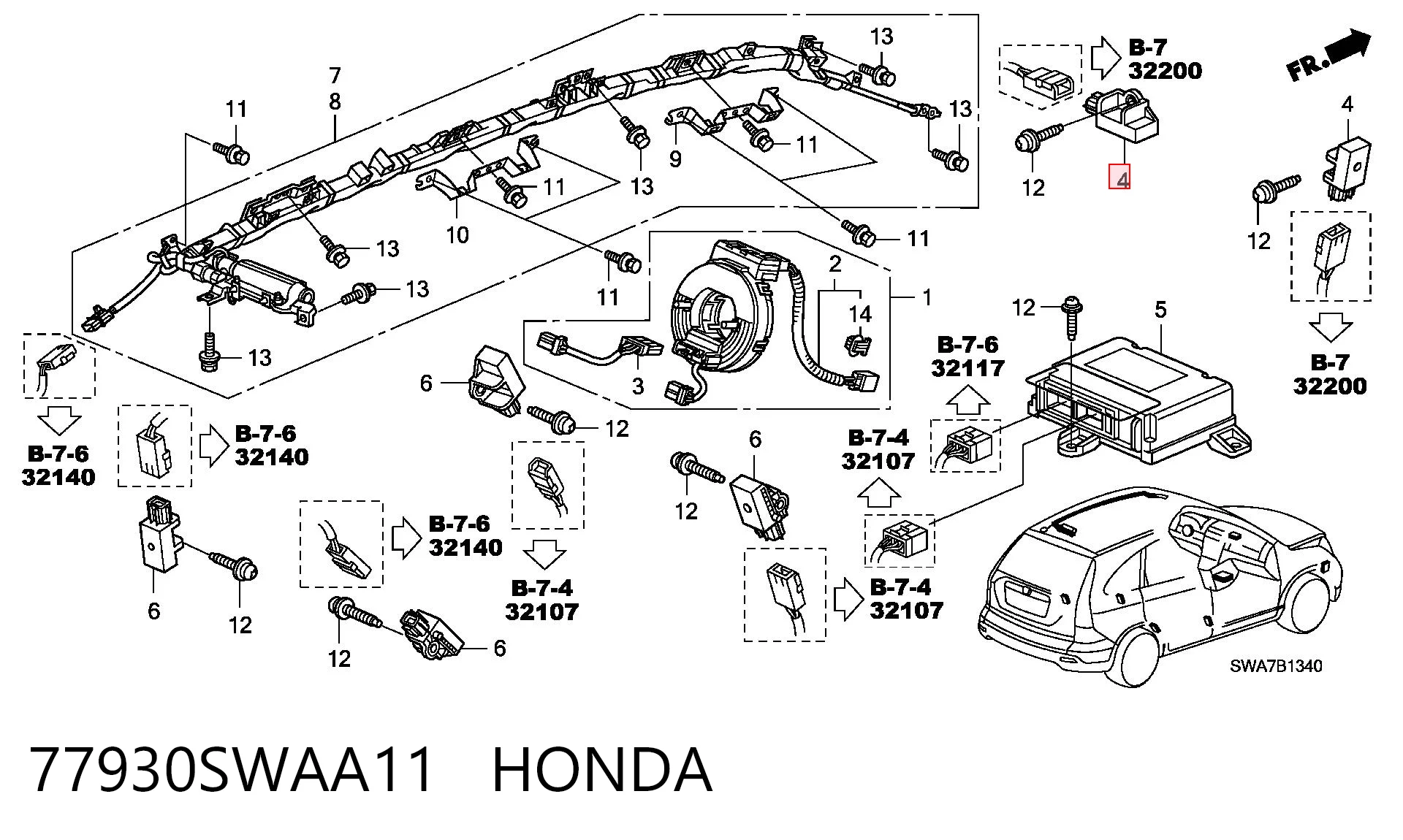 77930SWAA11 Honda Датчик Айрбег передний