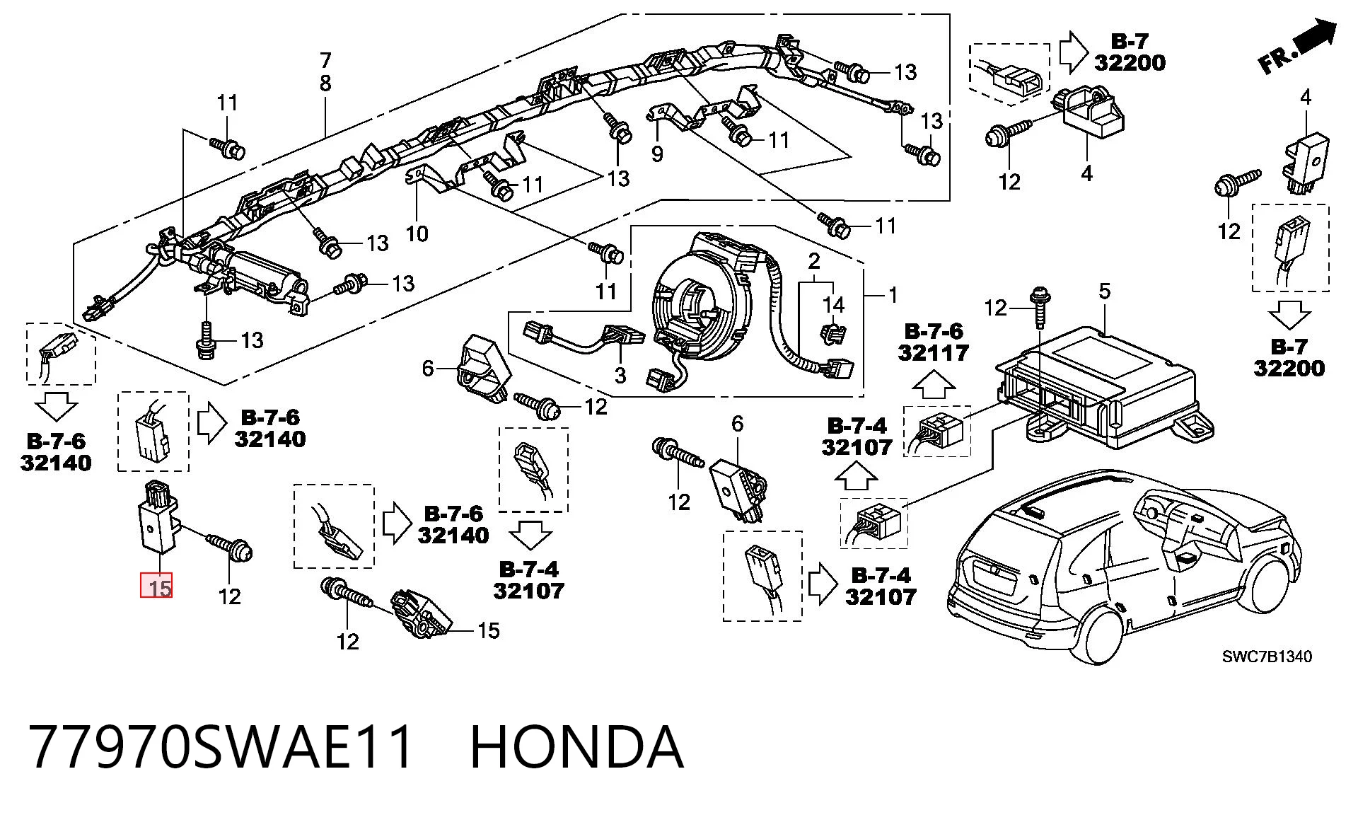 77970SWAE11 Honda Датчик AIRBAG передний